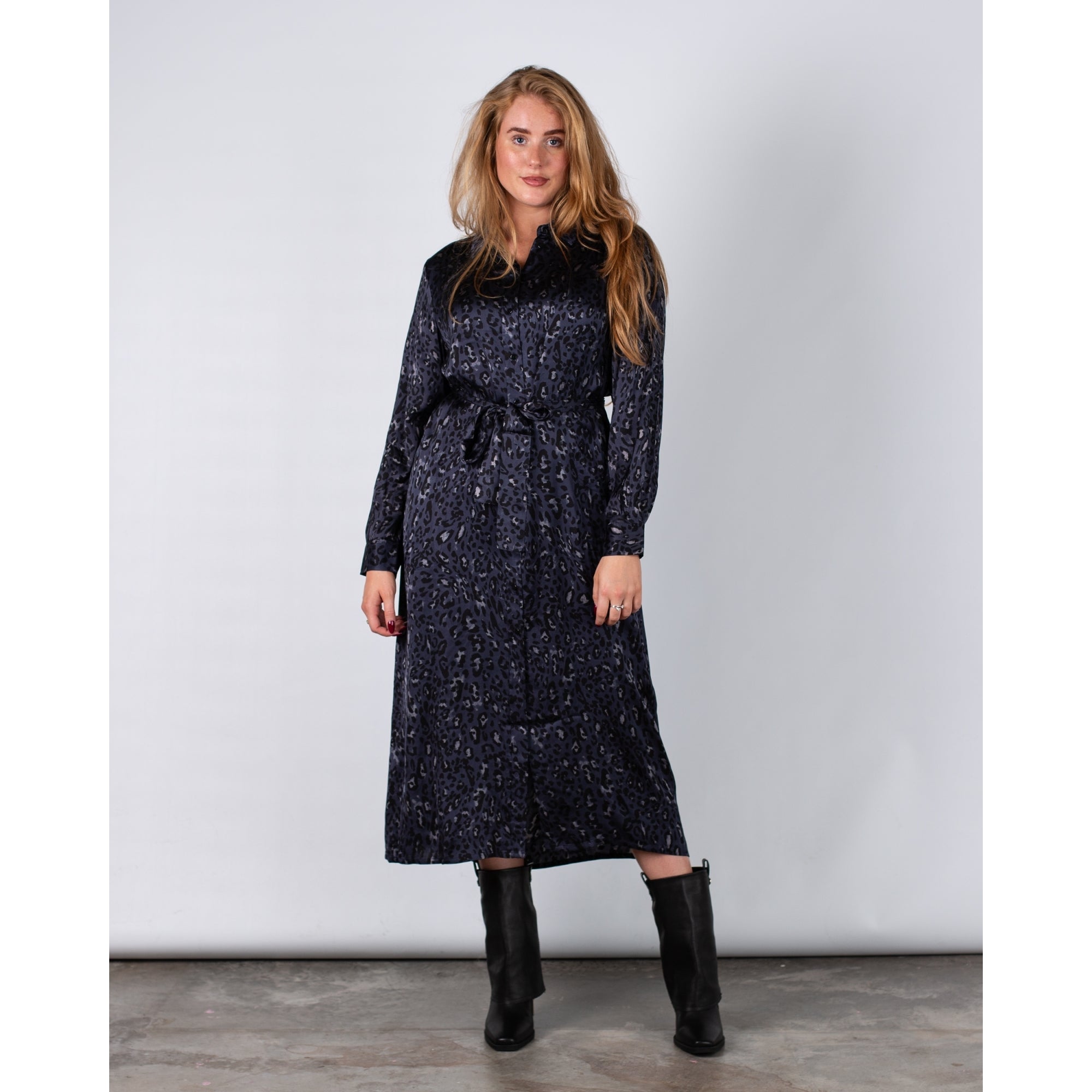 Part Two Meluca Leopard Print Shirt Dress Navy