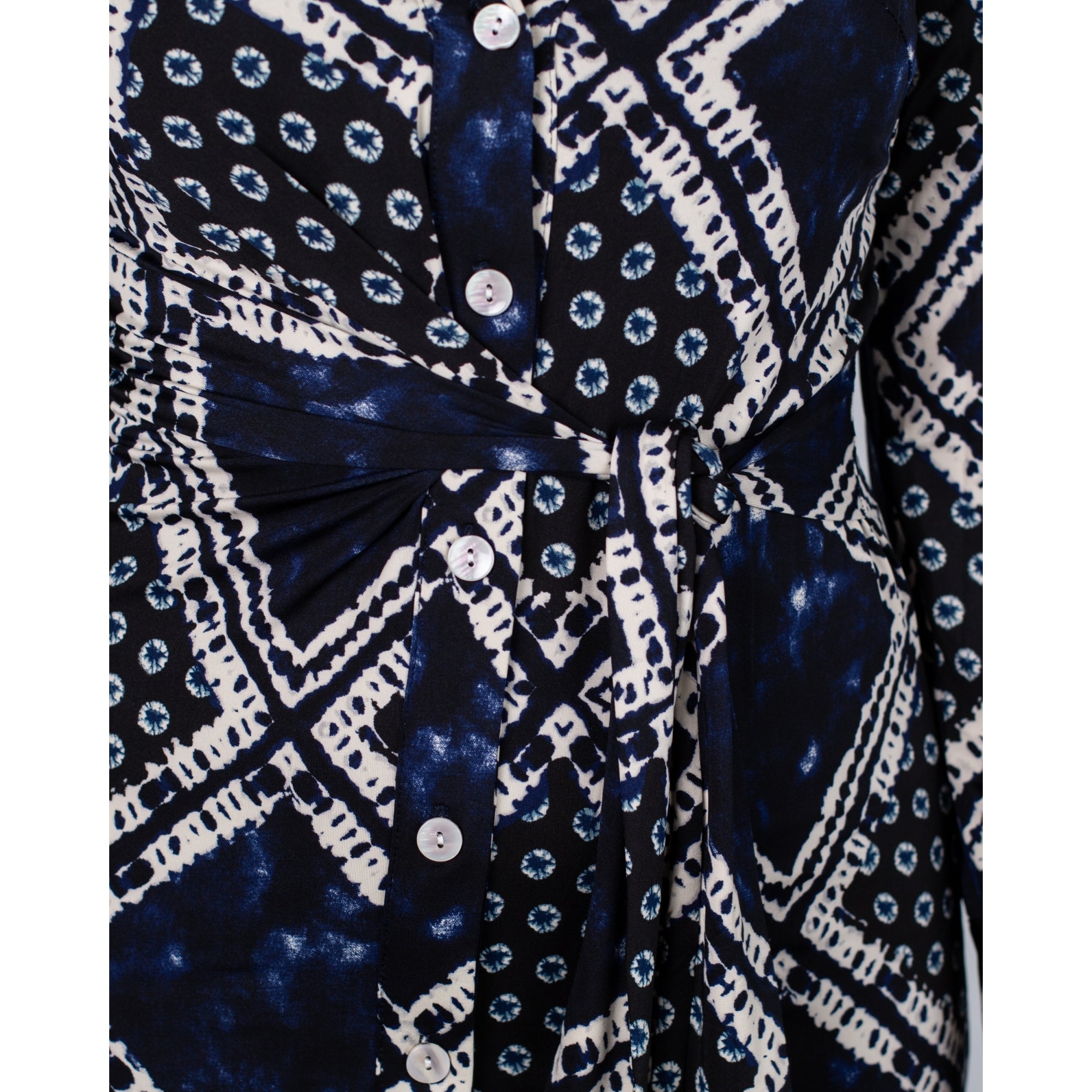 K Design Diamond Print Jersey Short Dress With Tie Side Navy/white