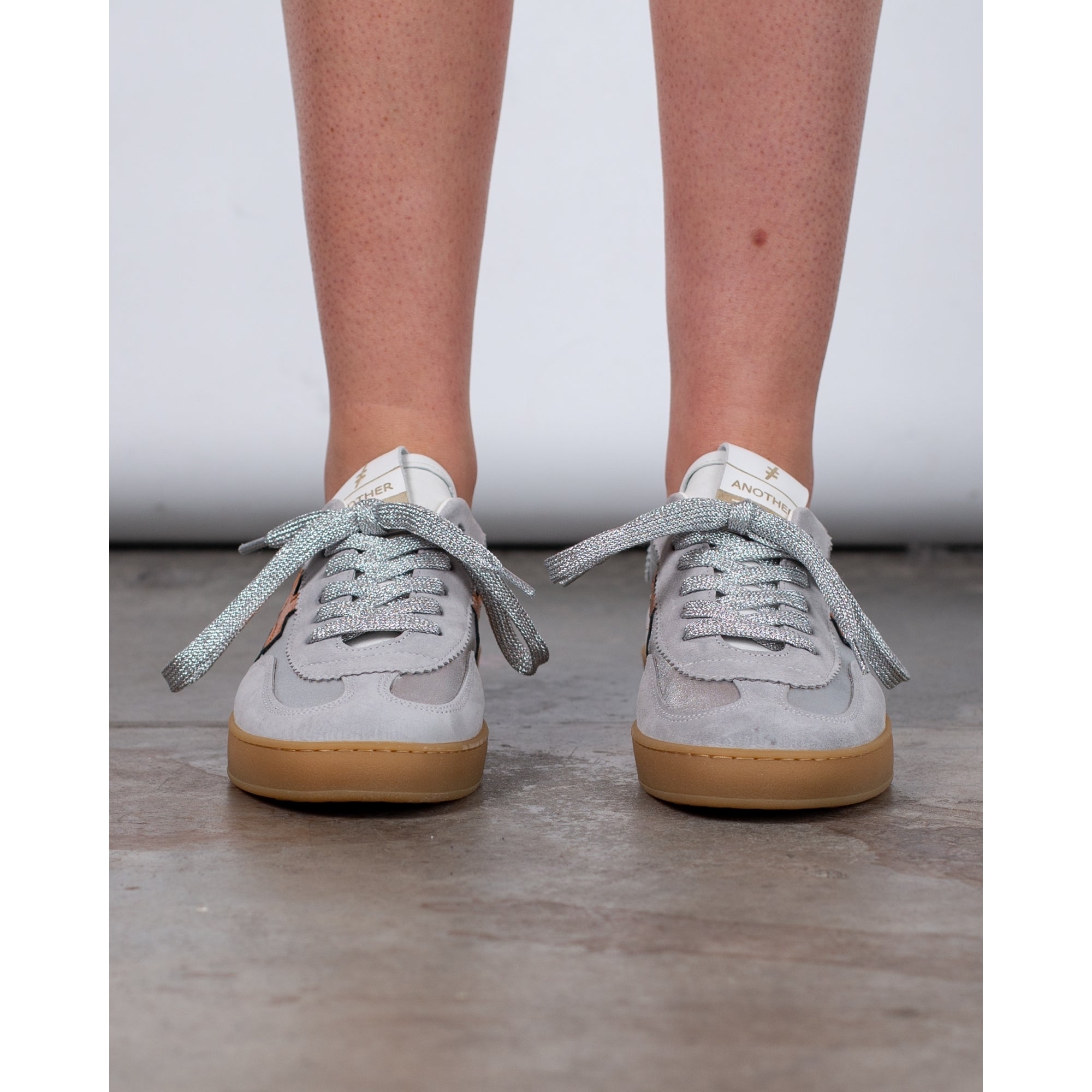 Another Trend Iconic II Suede/Metallic Sneakers With Flat Sole Silver/orange