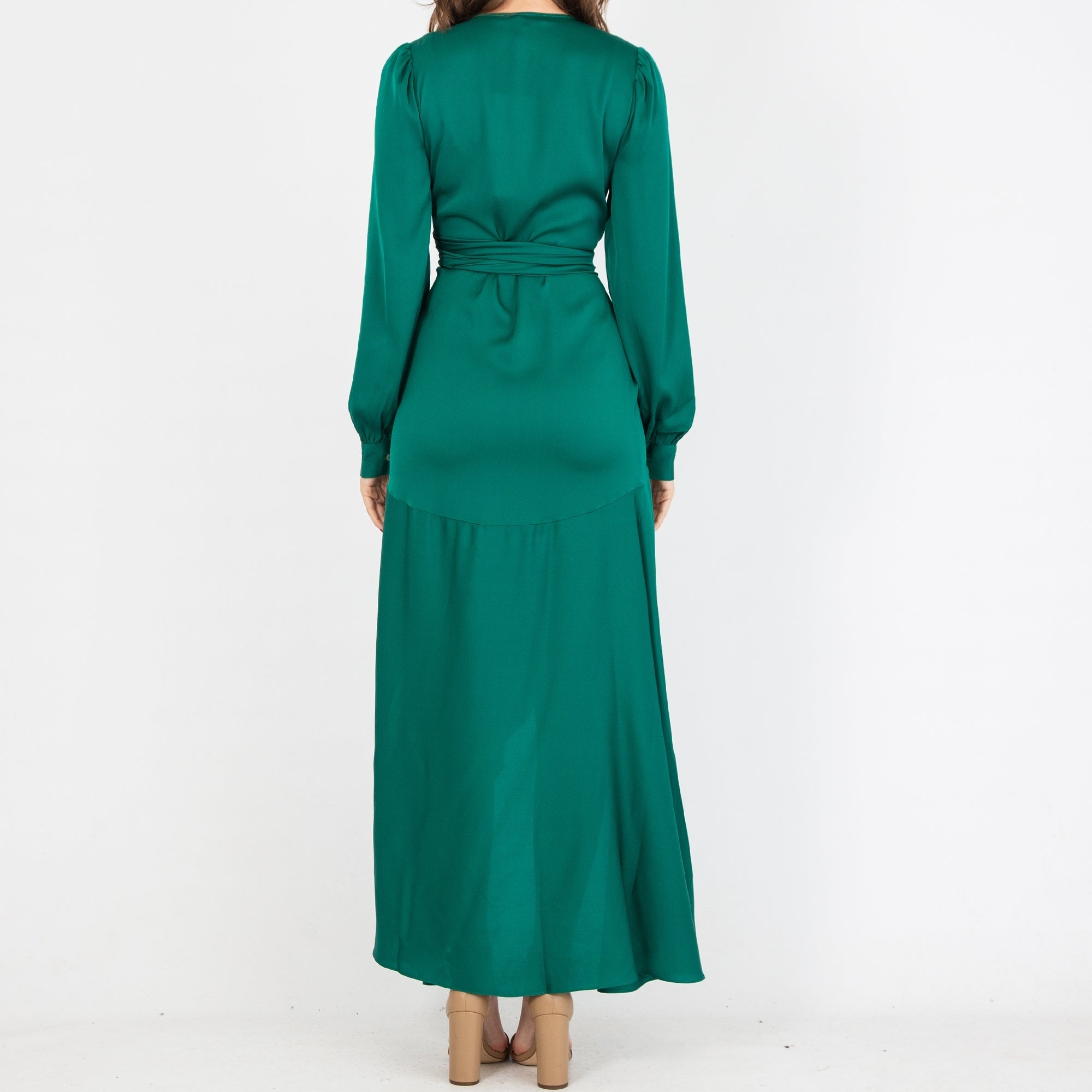 Silk95 Ananda Tie Waist Tiered Silk Wrap Dress Emerald