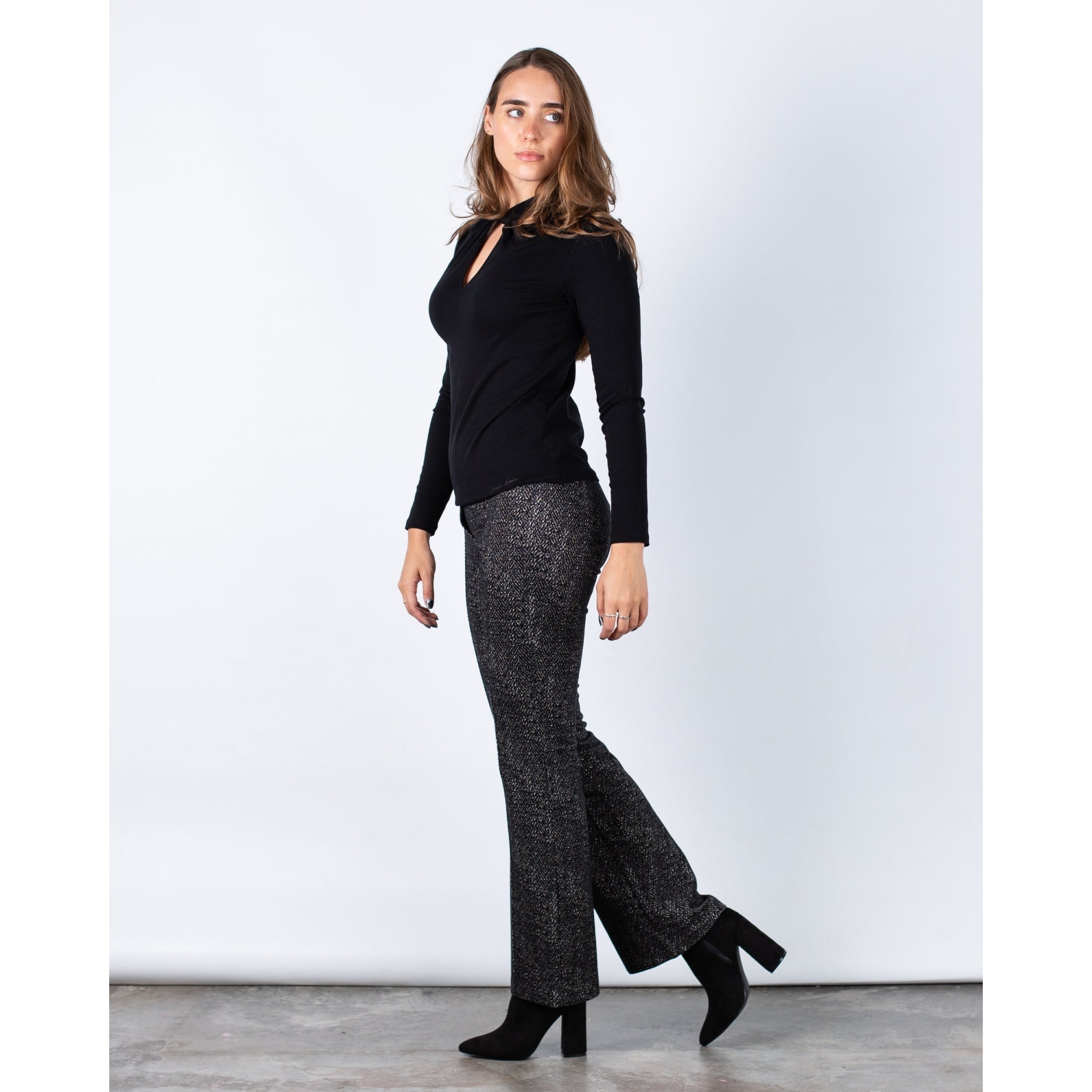 Robell Joella Chevron Print Pull On Flannel Trouser With Elastic Waistband Brown/Black