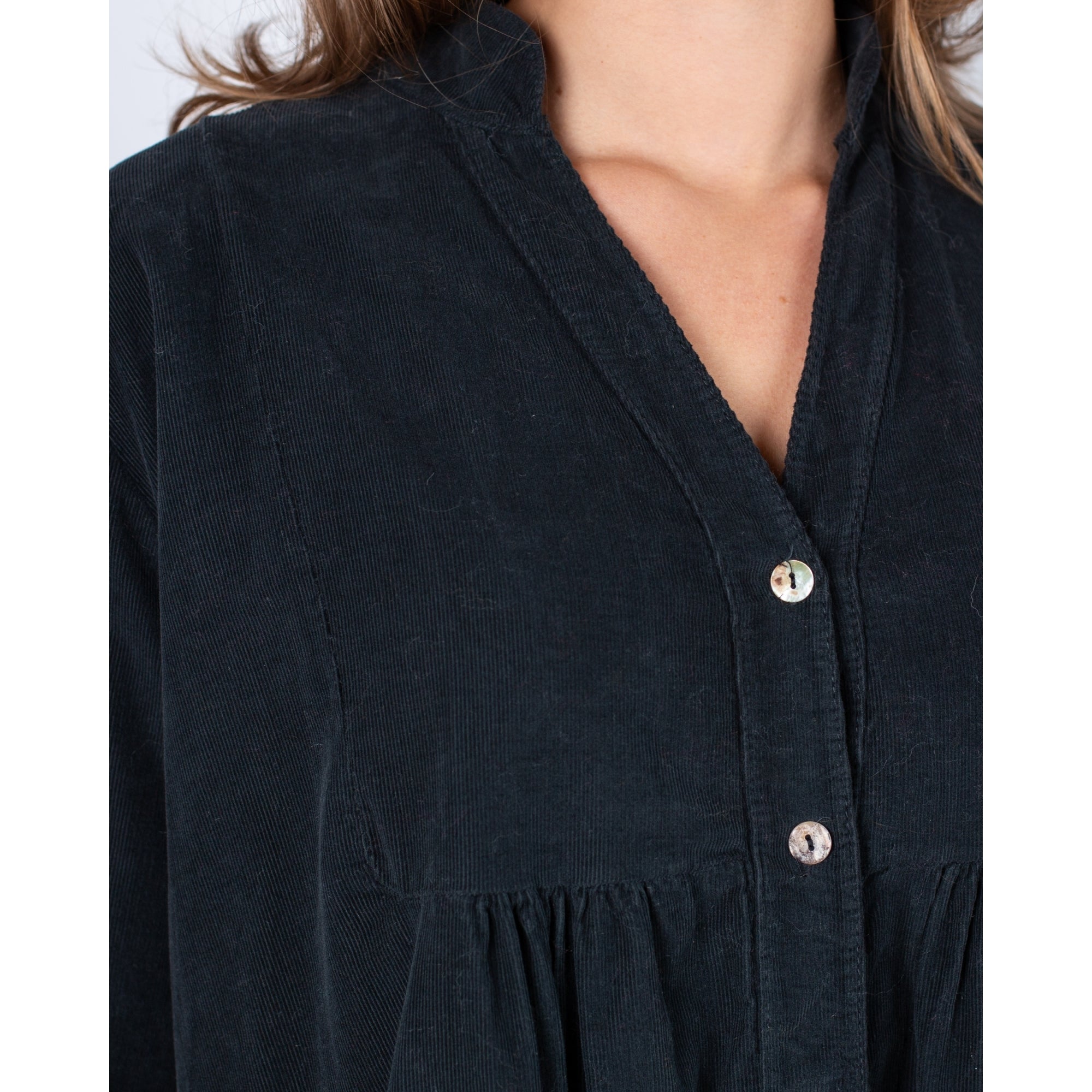 Sister Studio Faline Split Neck Tiered Cord Dress Black