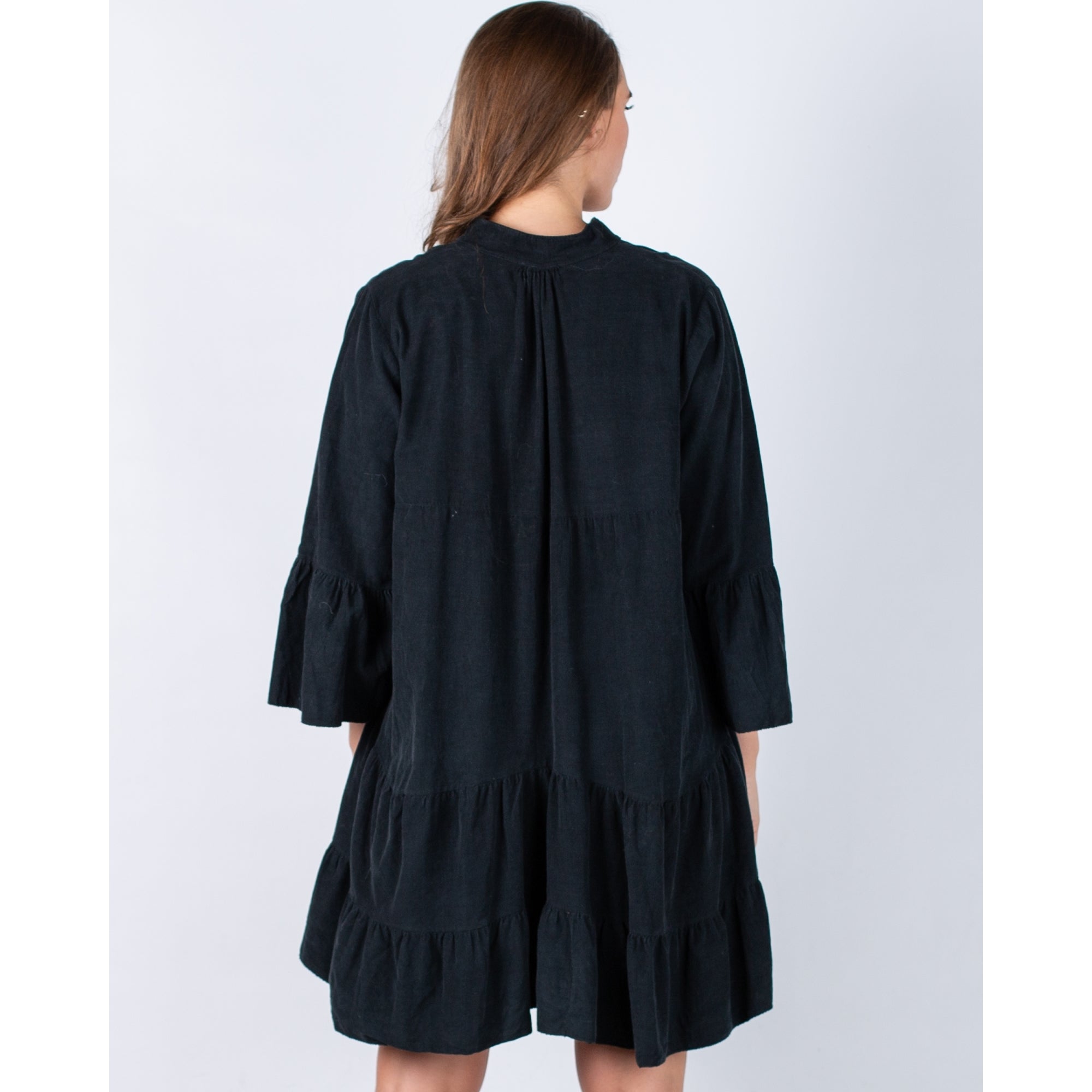 Sister Studio Faline Split Neck Tiered Cord Dress Black