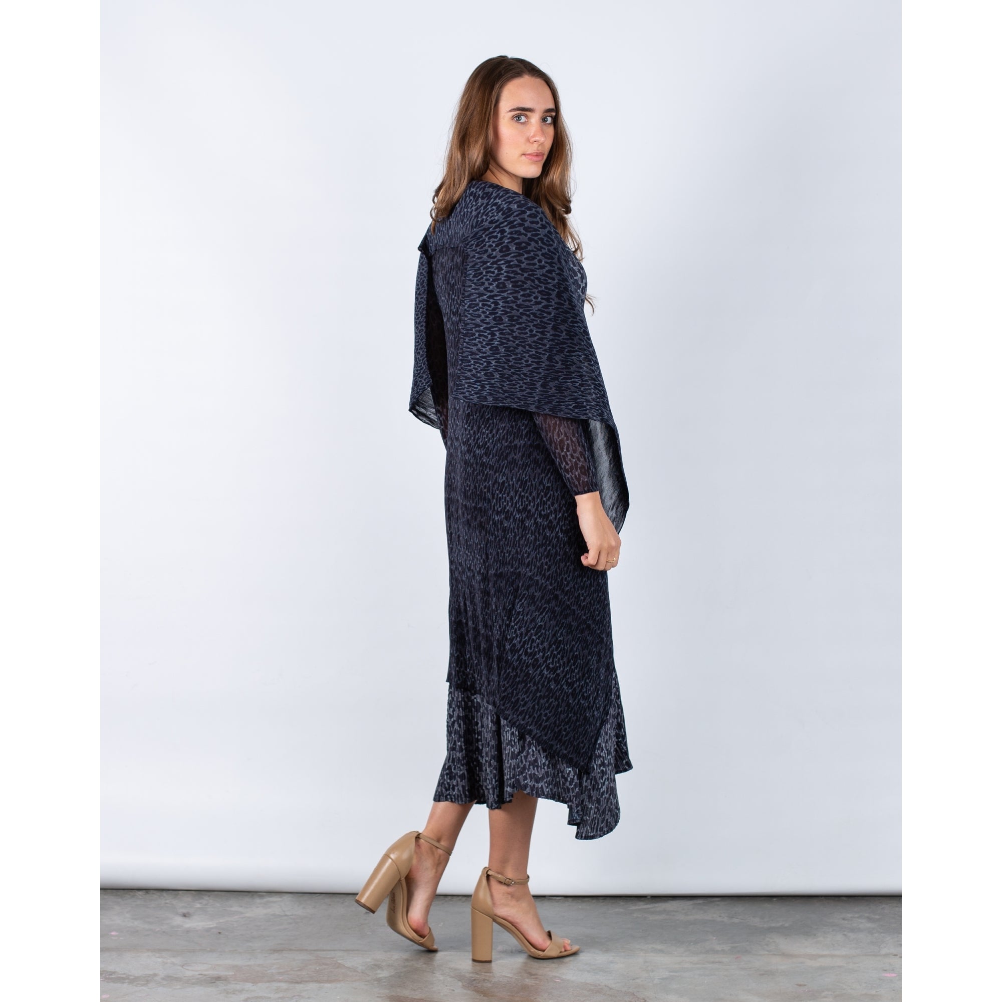 Alquema Collare Crinkle Mesh Leopard Waterfall Jacket Black