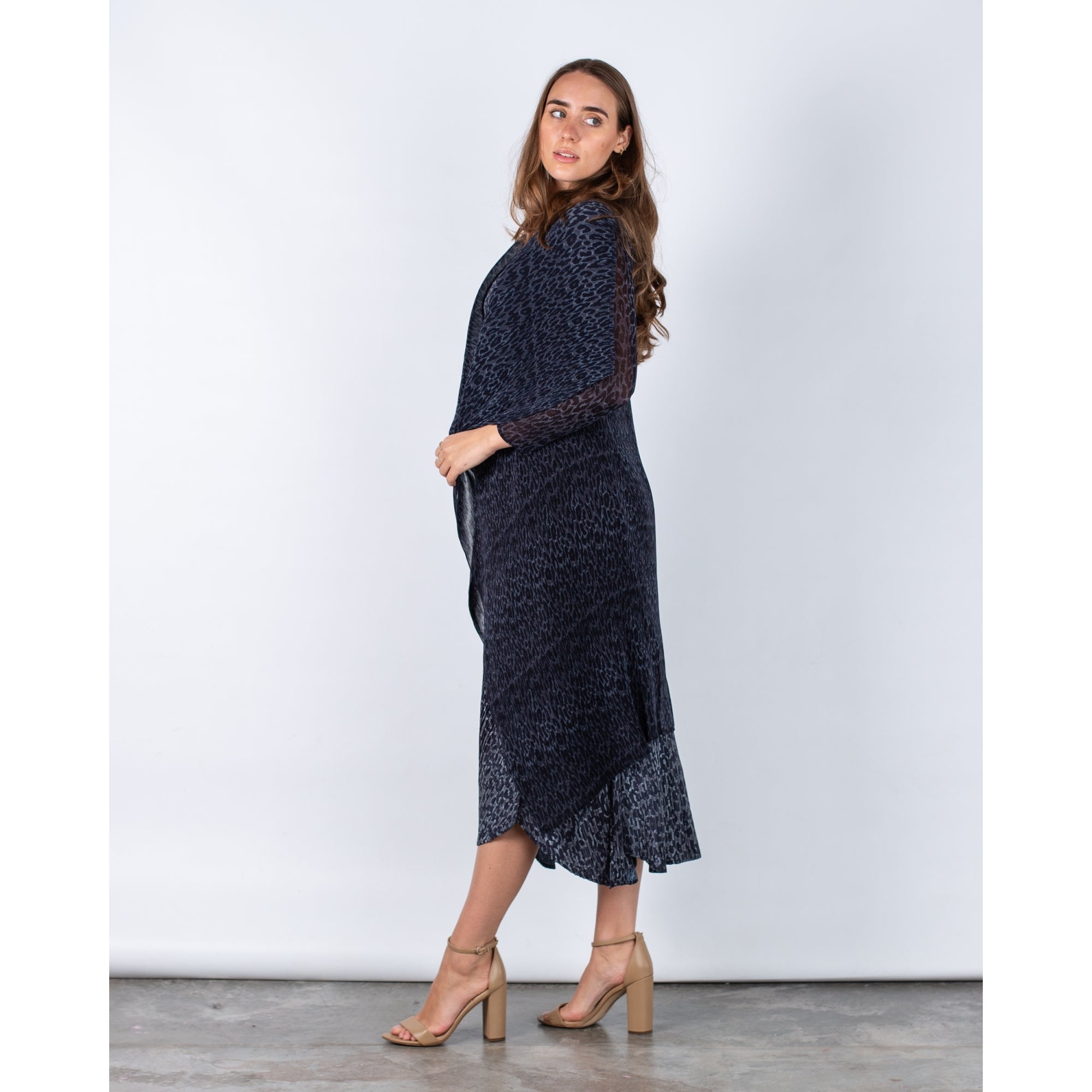 Alquema Collare Crinkle Mesh Leopard Waterfall Jacket Black