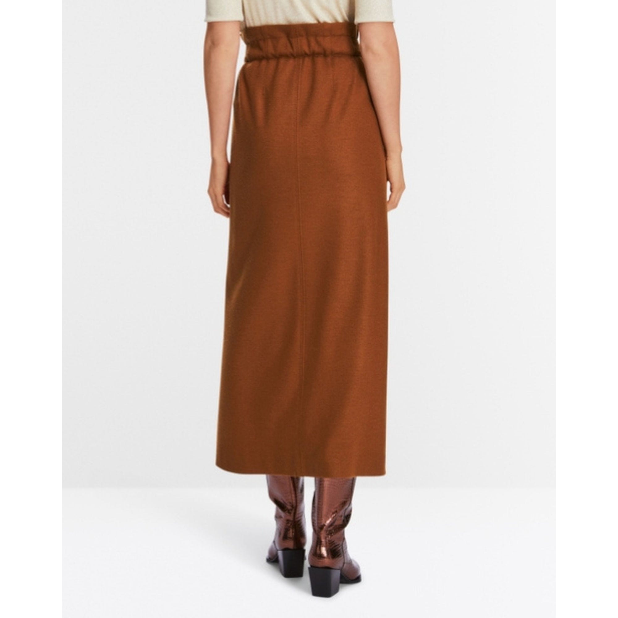 Marc Cain Split Front Belted Wool Midi Skirt Tobacco 637