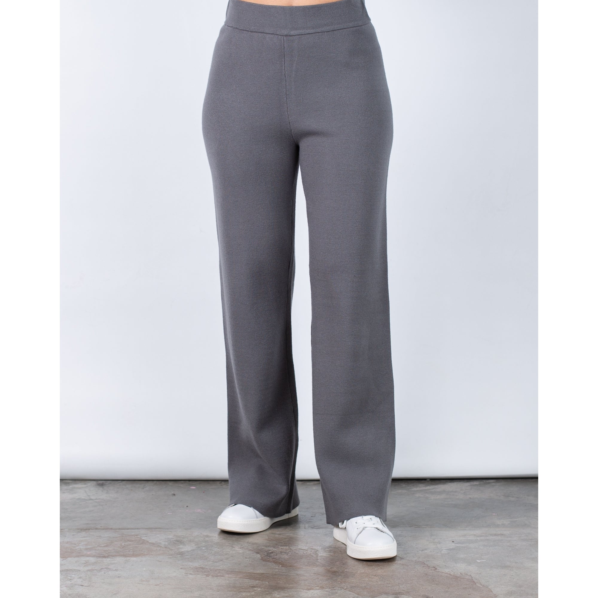 Alice Collins Karlie Pull On Wide Leg Knit Trousers Charcoal