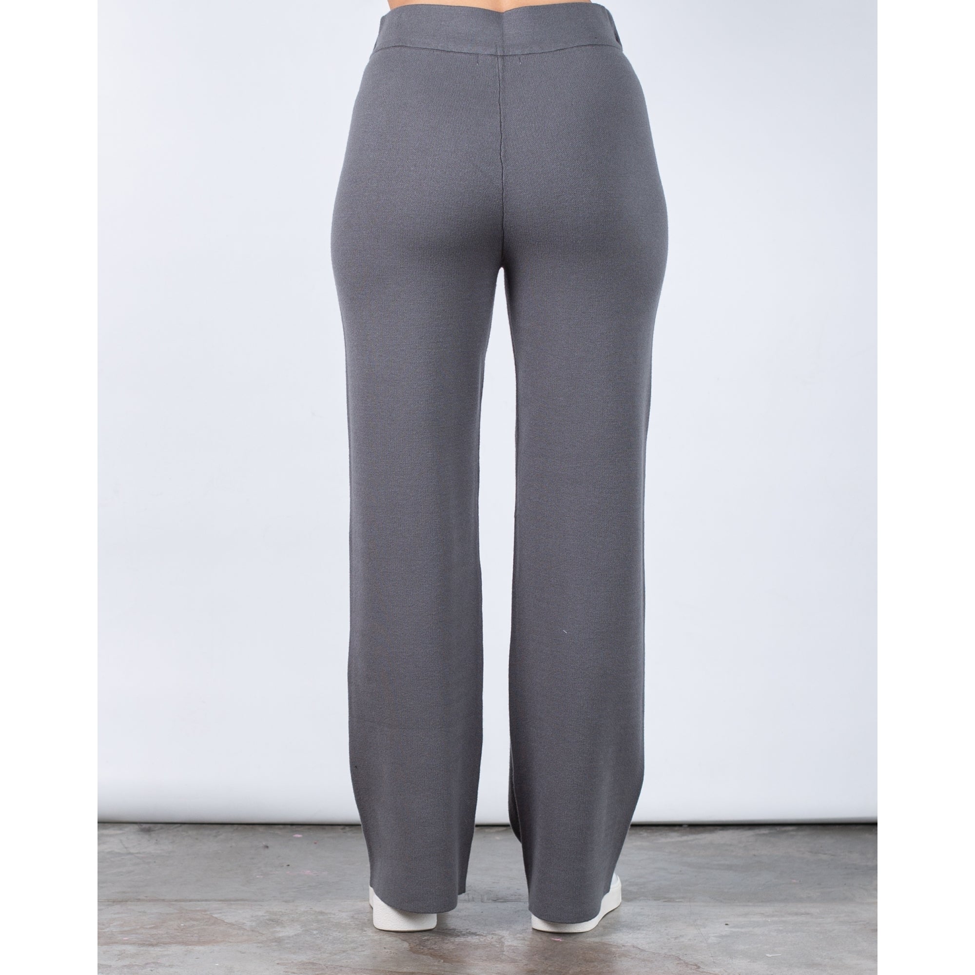 Alice Collins Karlie Pull On Wide Leg Knit Trousers Charcoal