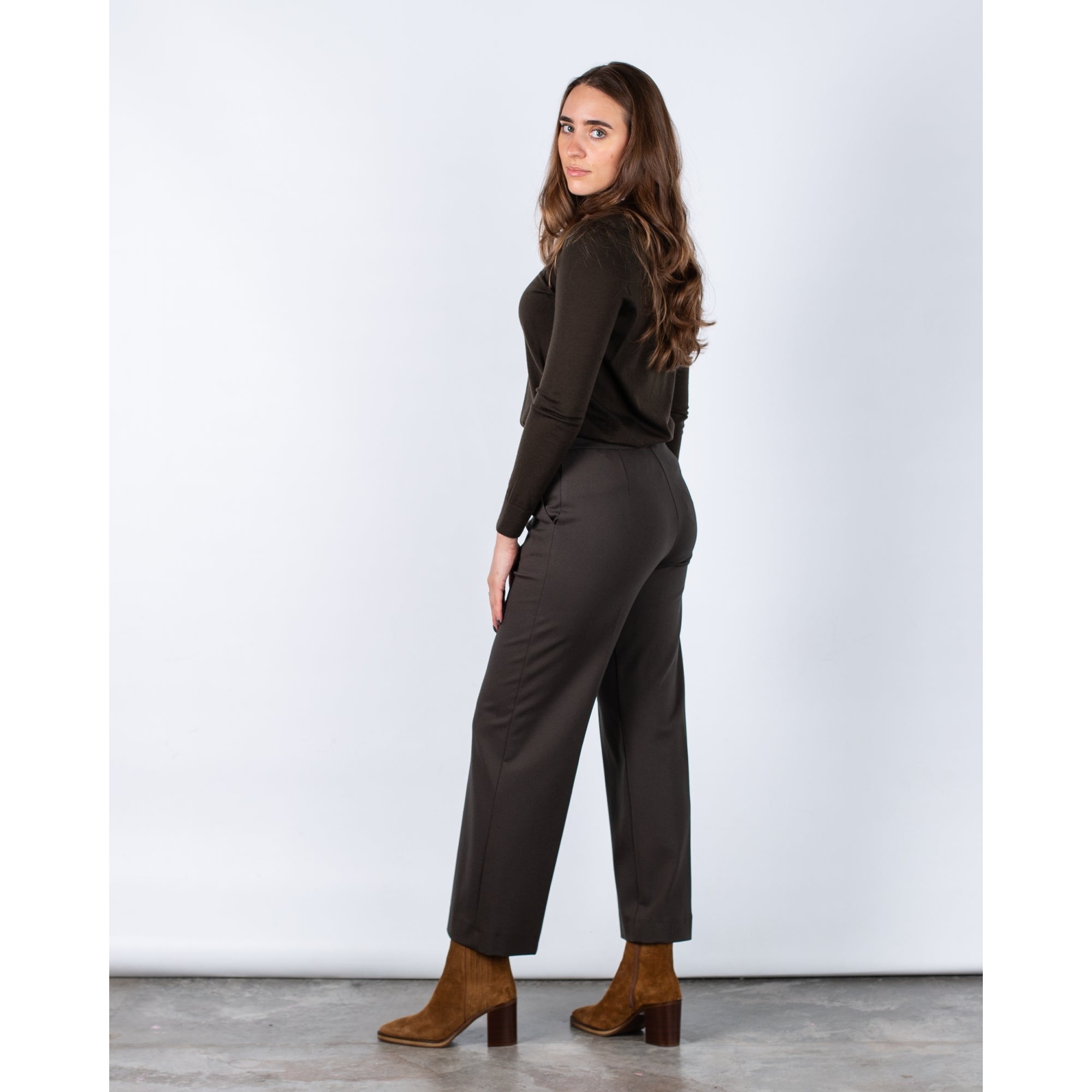 Luisa Cerano Polo Neck Merino Wool Long Fine Jumper Dark Olive