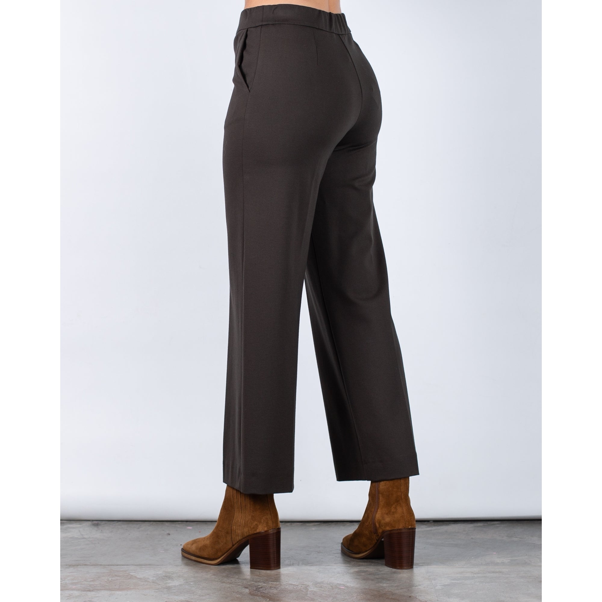 Marella Emme Elsa Pull On Jersey Wide Leg Trouser Dark Khaki