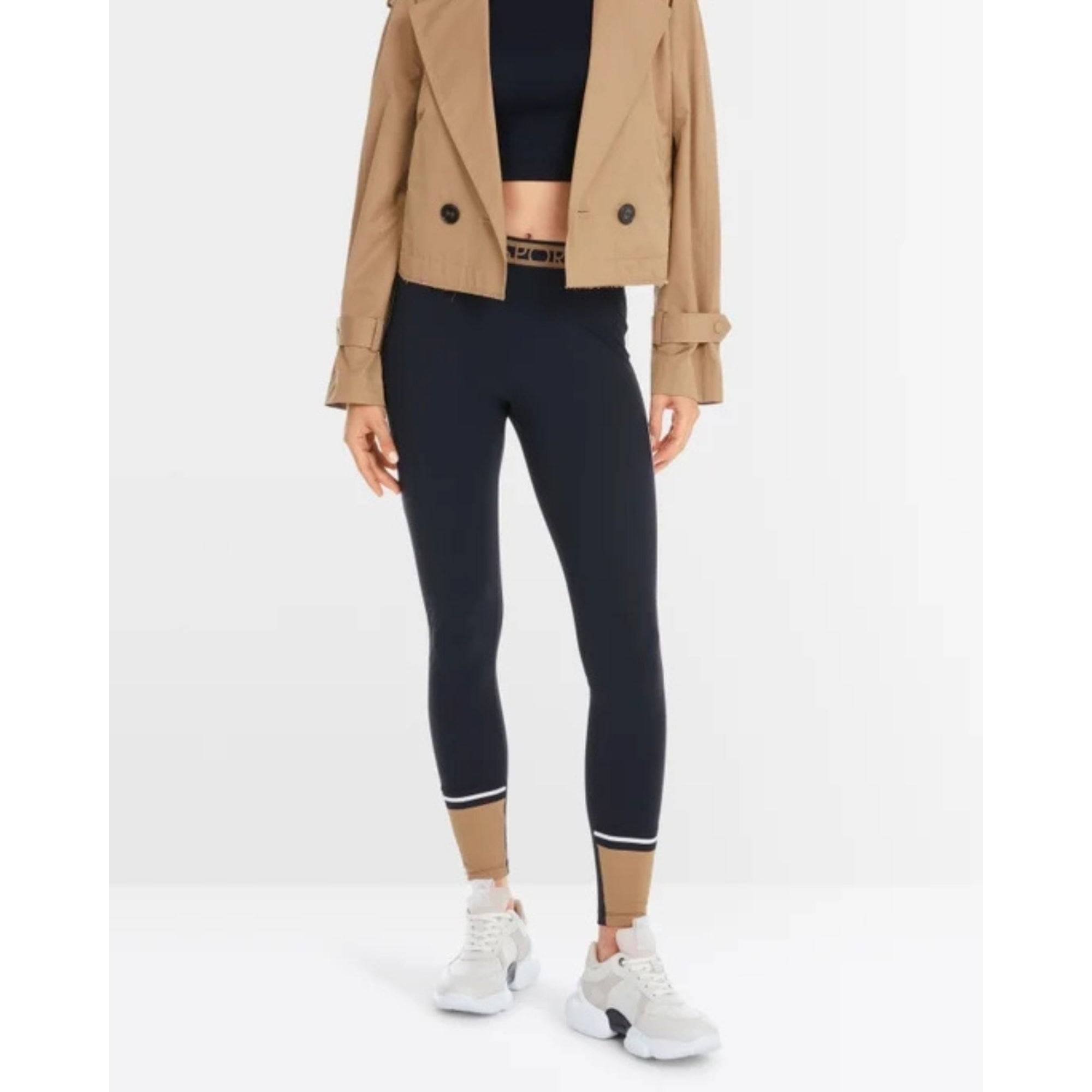 Marc Cain Rethink Together Gym Leggings With Stripe Trim Navy/camel