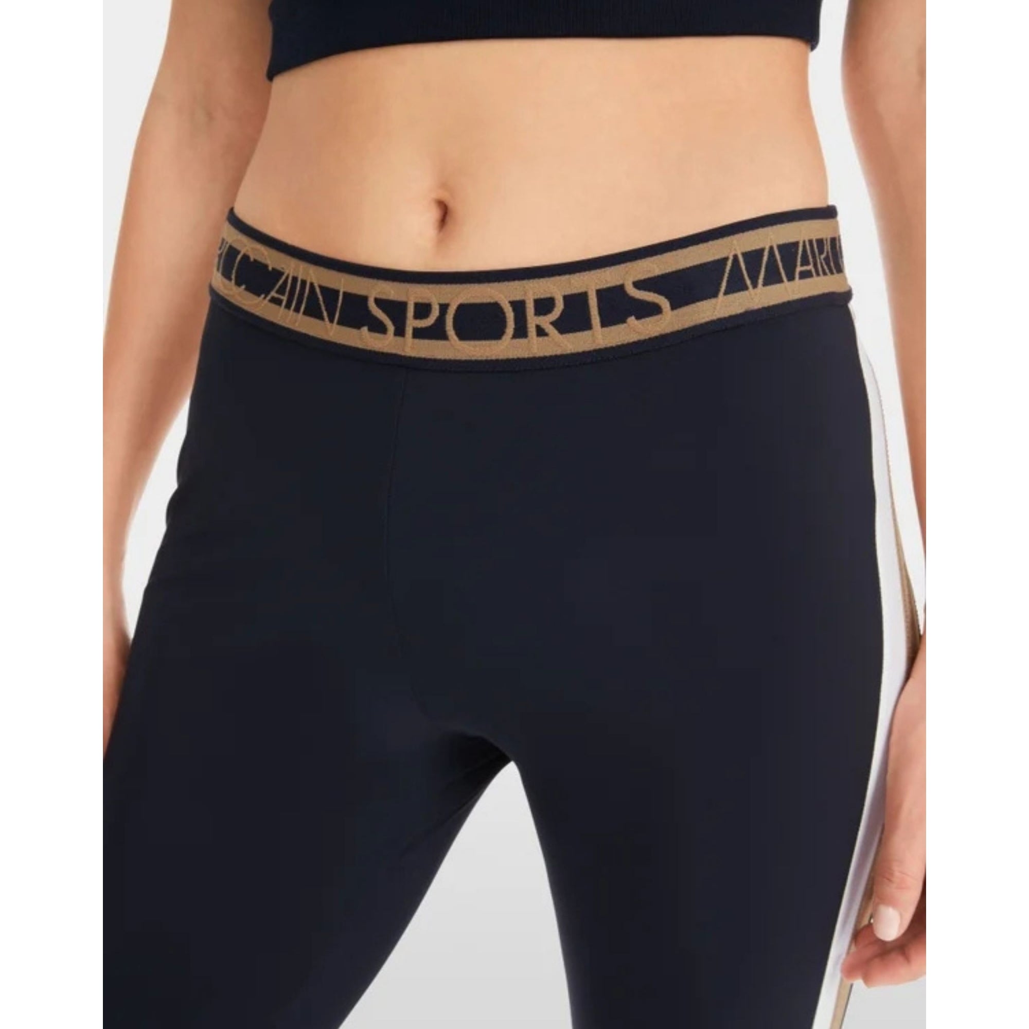 Marc Cain Rethink Together Gym Leggings With Stripe Trim Navy/camel
