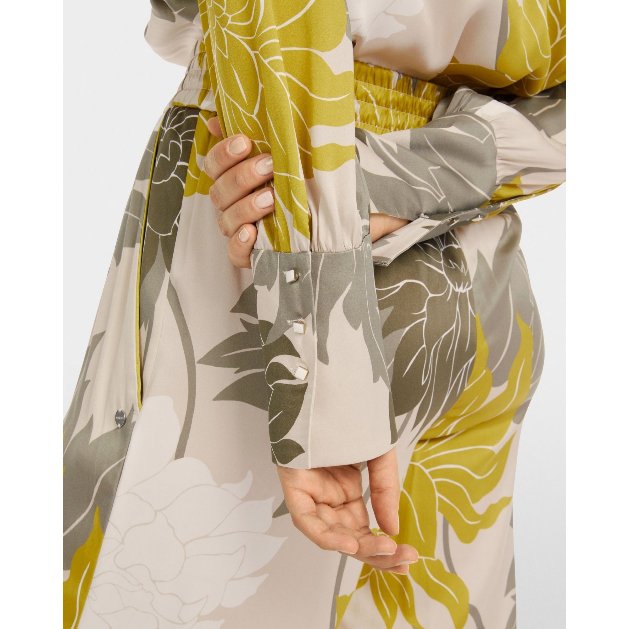 Marc Cain Floral Silk Shirt With Front Pocket Pearl/multi