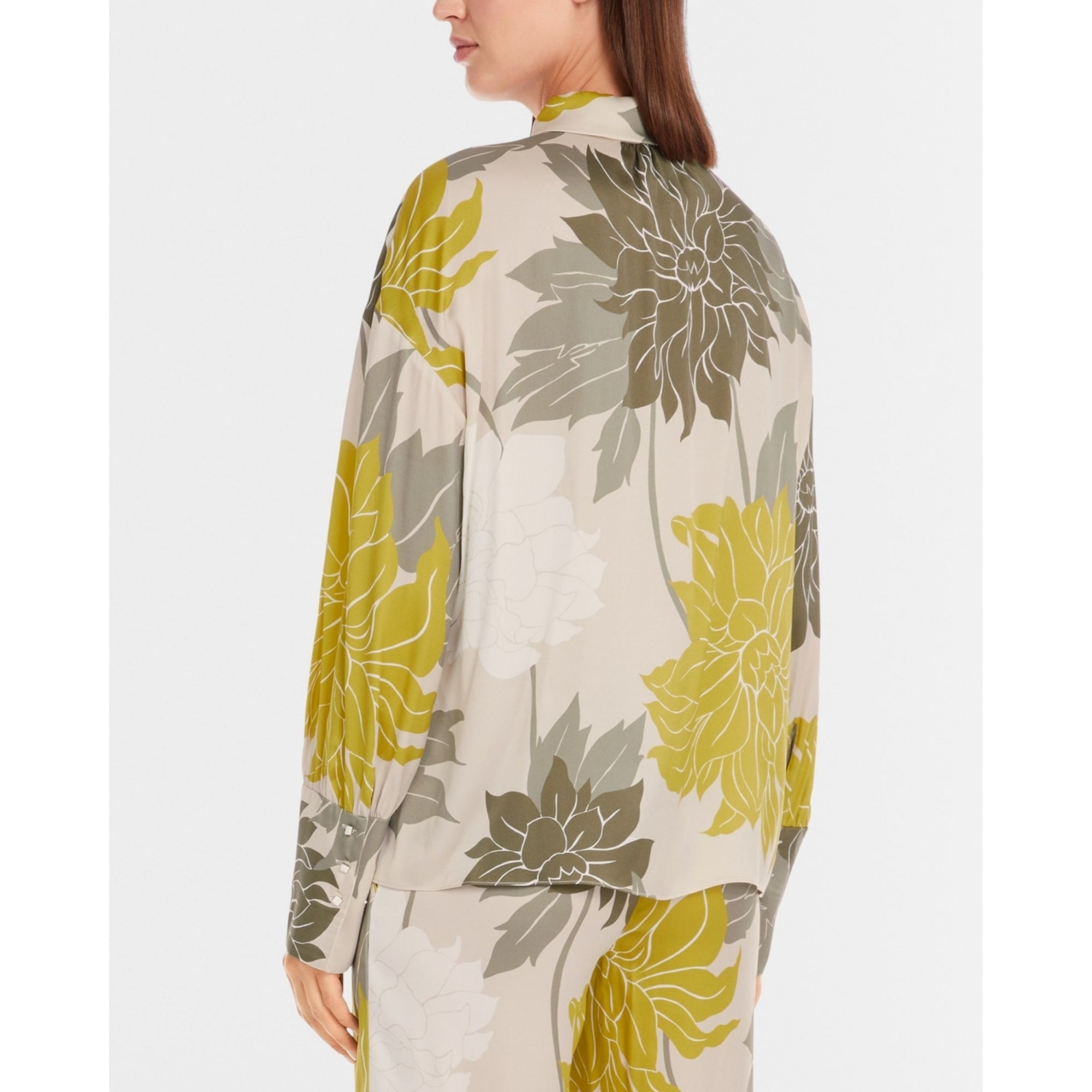 Marc Cain Floral Silk Shirt With Front Pocket Pearl/multi