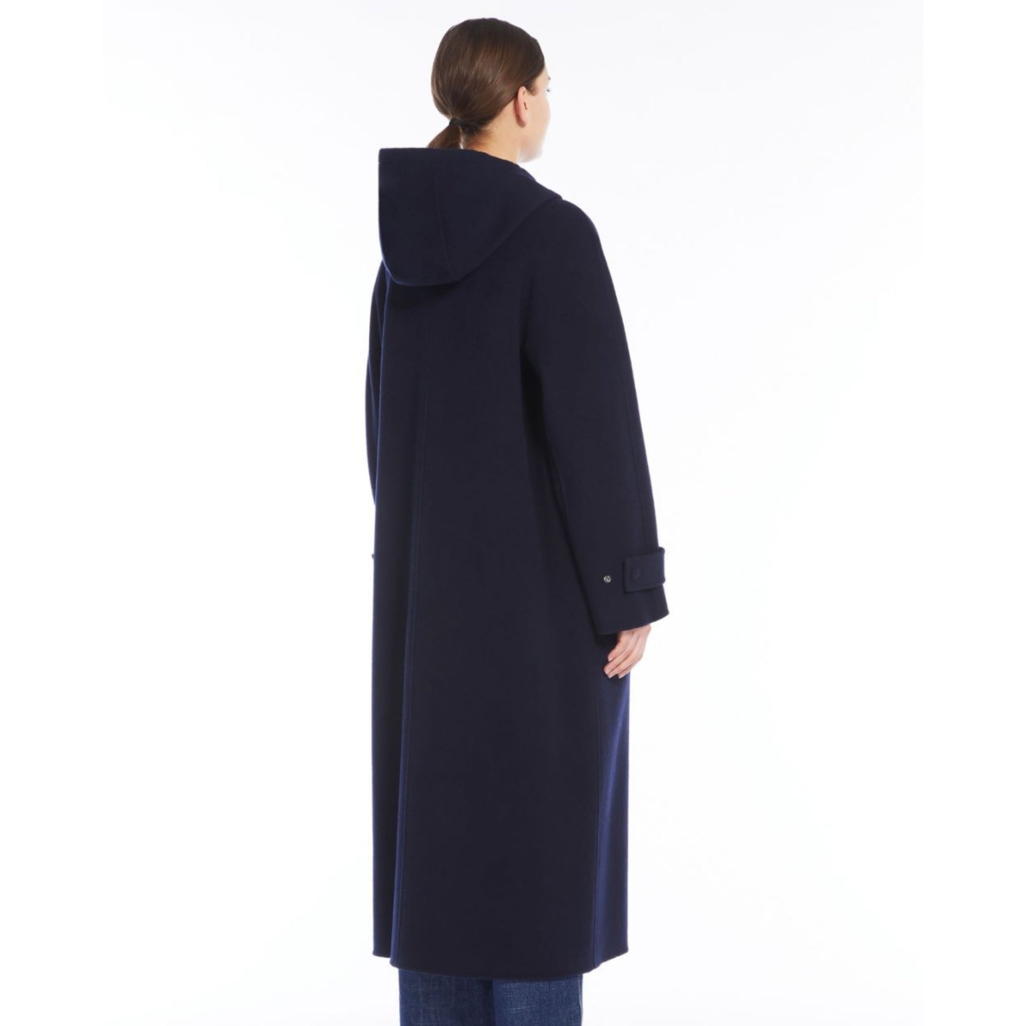 Weekend By Maxmara Levante Hooded Long Patch Pocket Belted Coat Navy