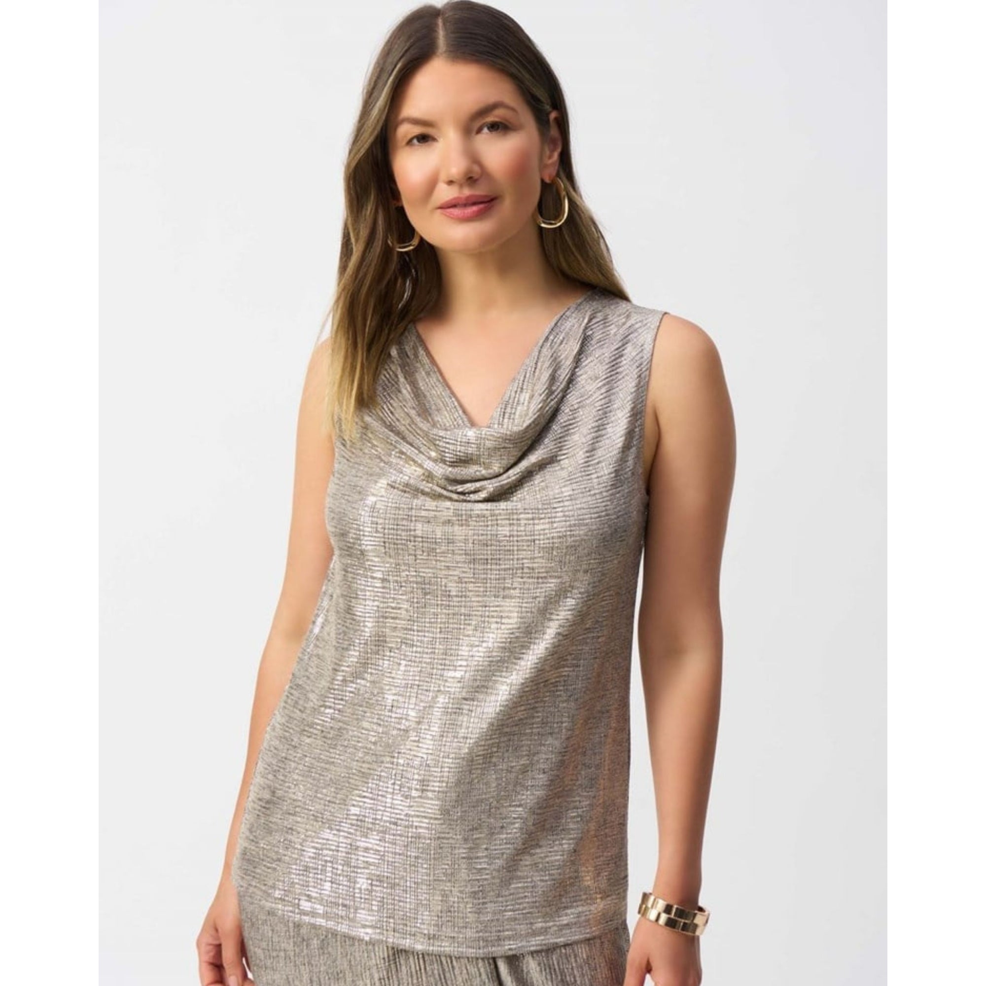 Joseph Ribkoff Metallic Cowl Neck Sleeveless Top Gold