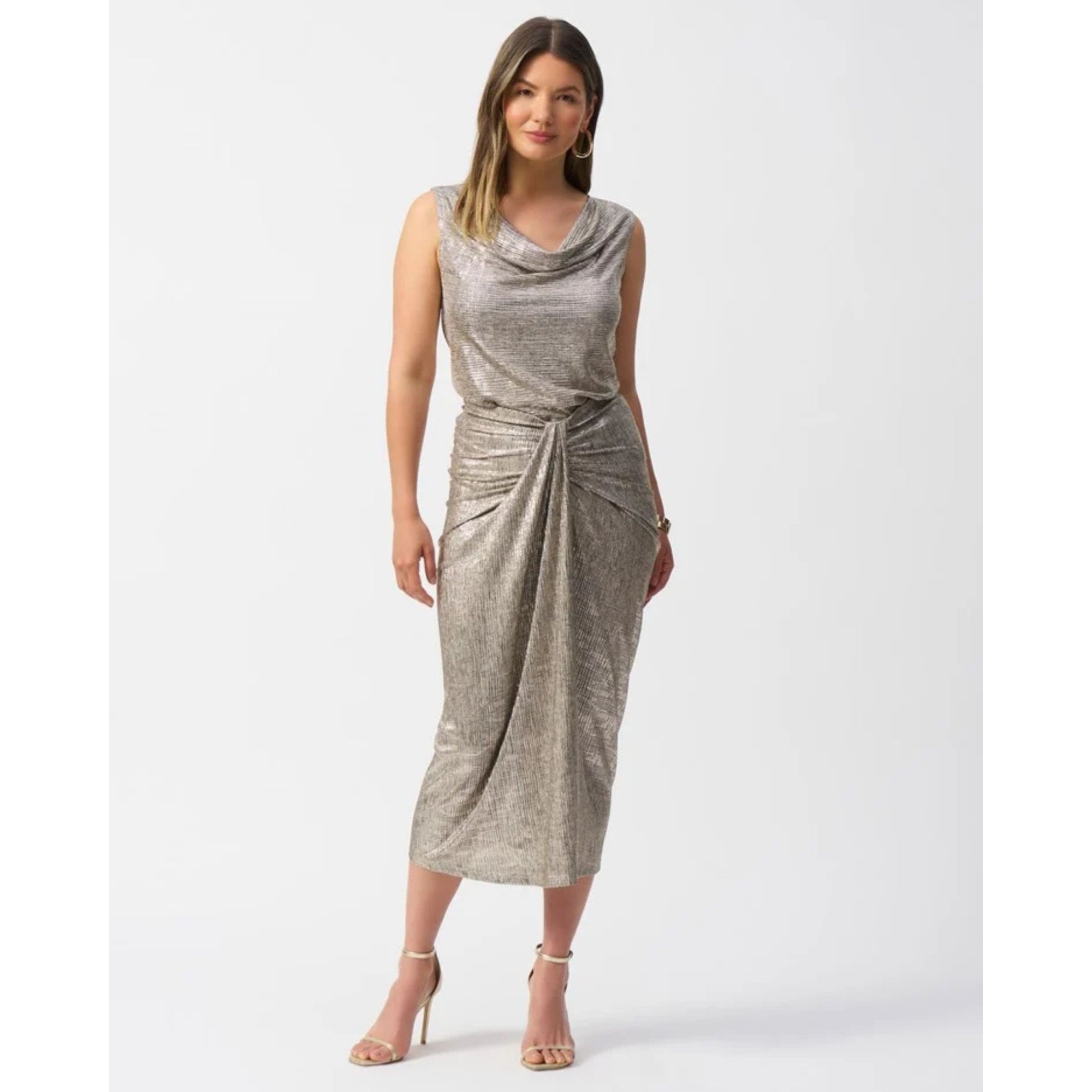 Joseph Ribkoff Metallic Cowl Neck Sleeveless Top Gold