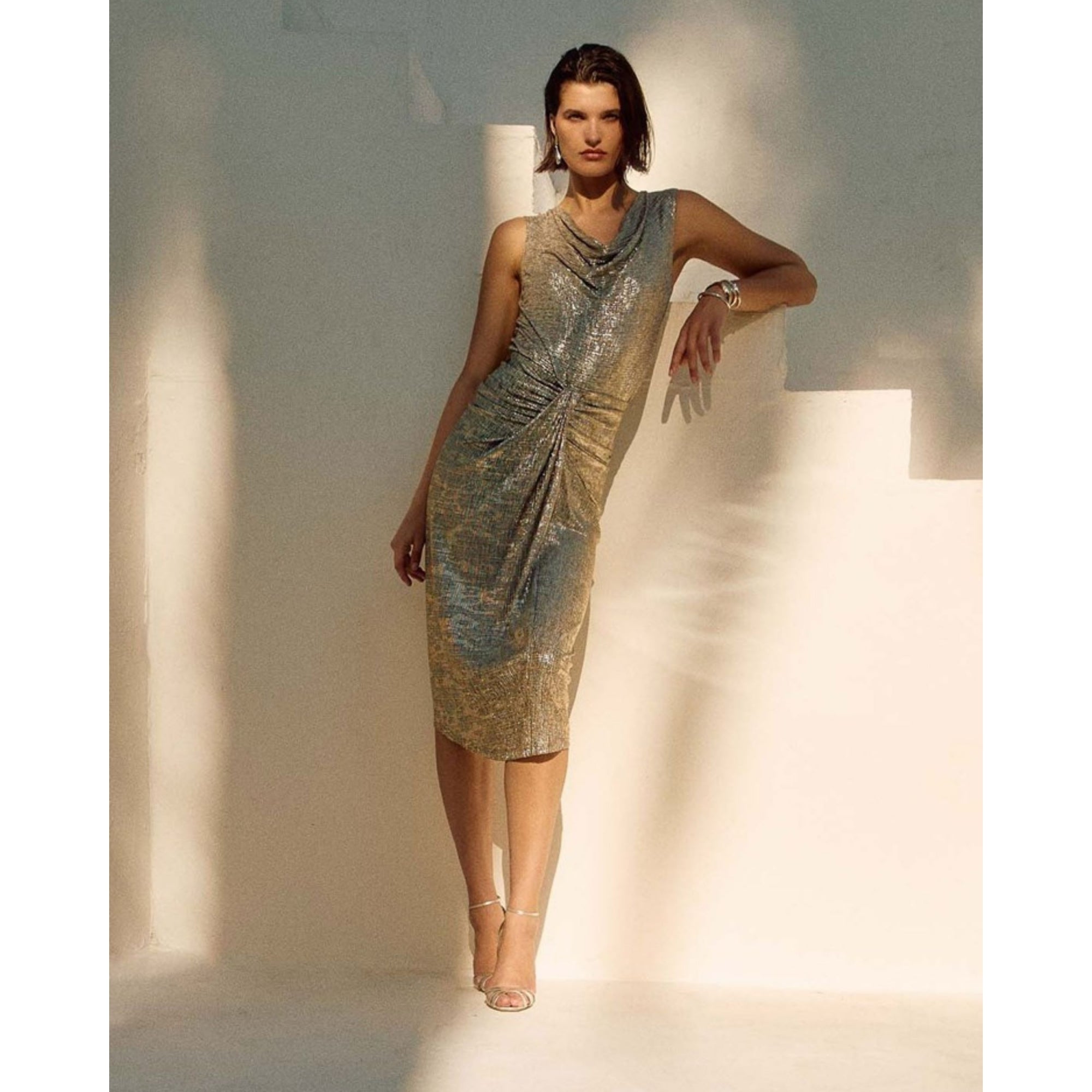 Joseph Ribkoff Metallic Cowl Neck Sleeveless Top Gold