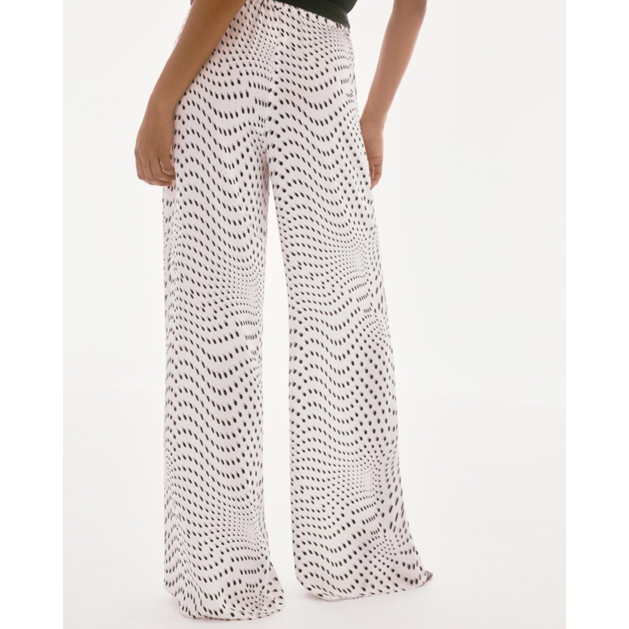 Joseph Ribkoff Polka Dot Illusion Palazzo Pant With Tie Belt Vanilla/black