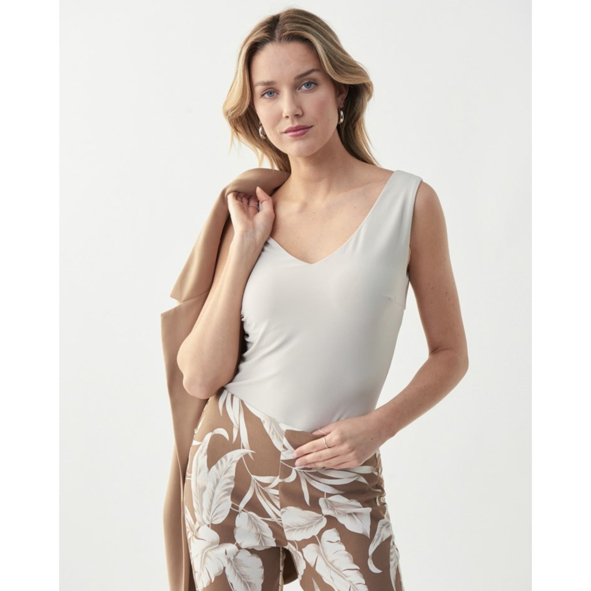 Joseph Ribkoff V Neck And Back Jersey Stretch Vest Off White