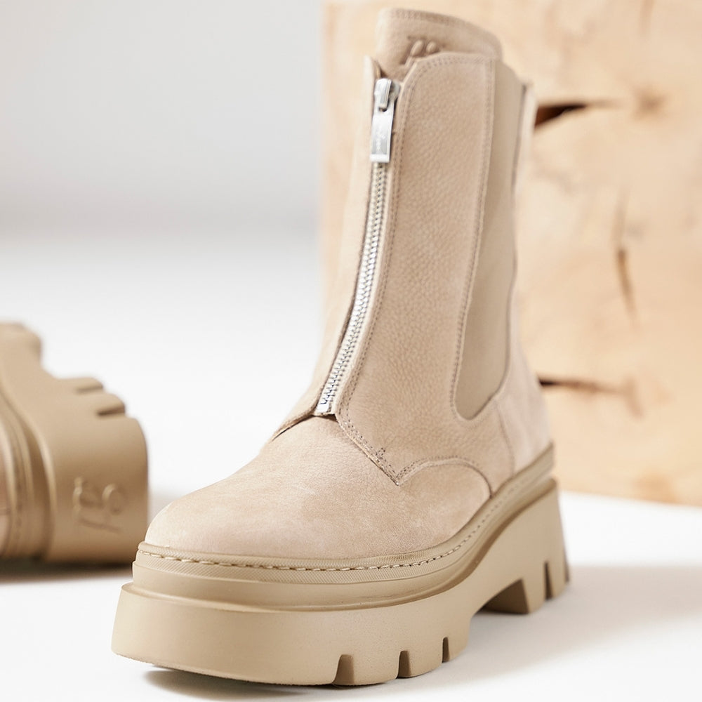 Paul Green Grained Nubuck Zip Front Boots With Elastic Side Light Taupe