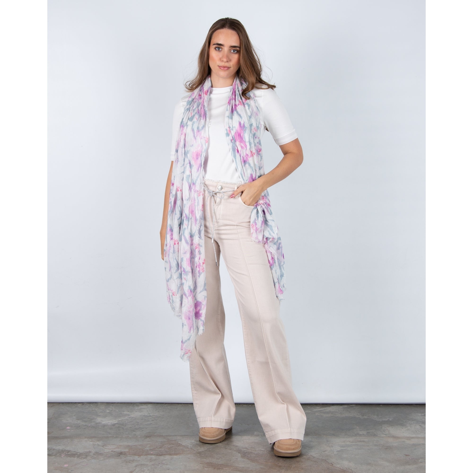 Twisted Muse Print Scarf Lilac/Pink/White