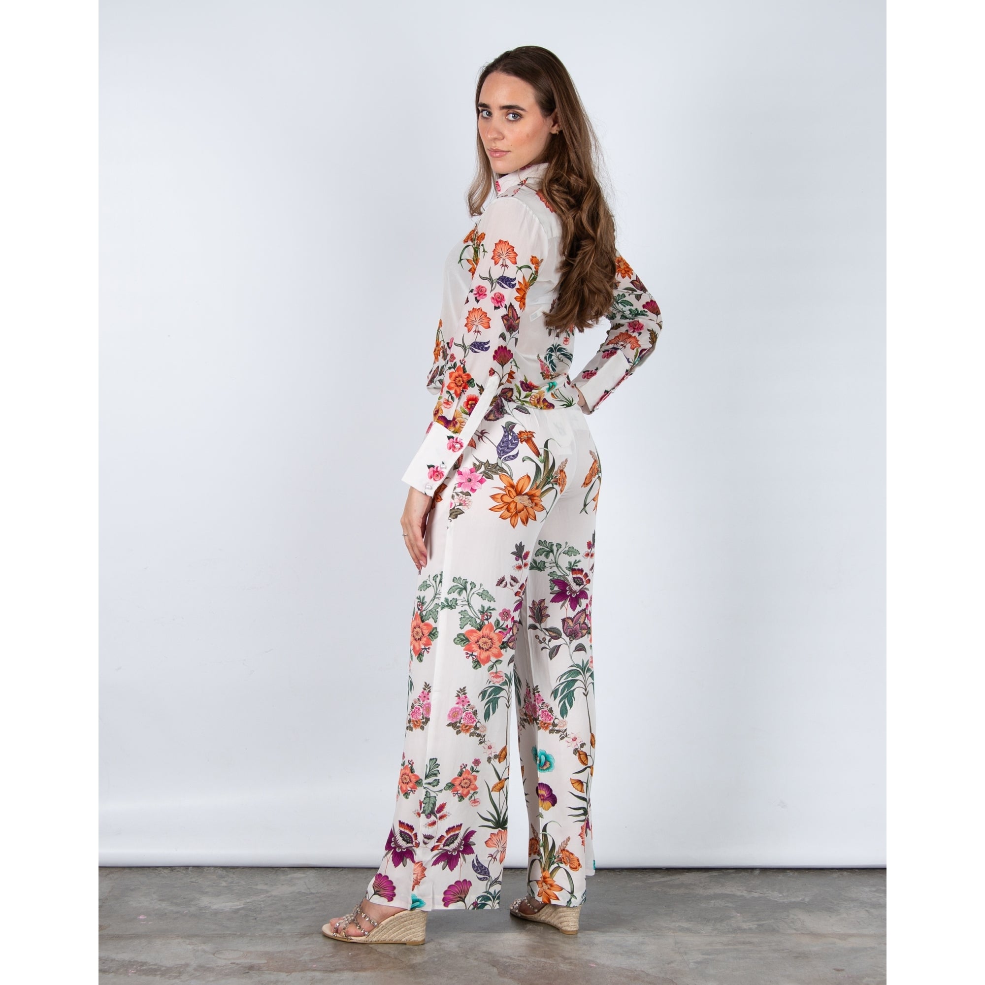 Stella Moretti Anaya Floral Silk Button Down Blouse With Shirt Collar Paradiso Floreale