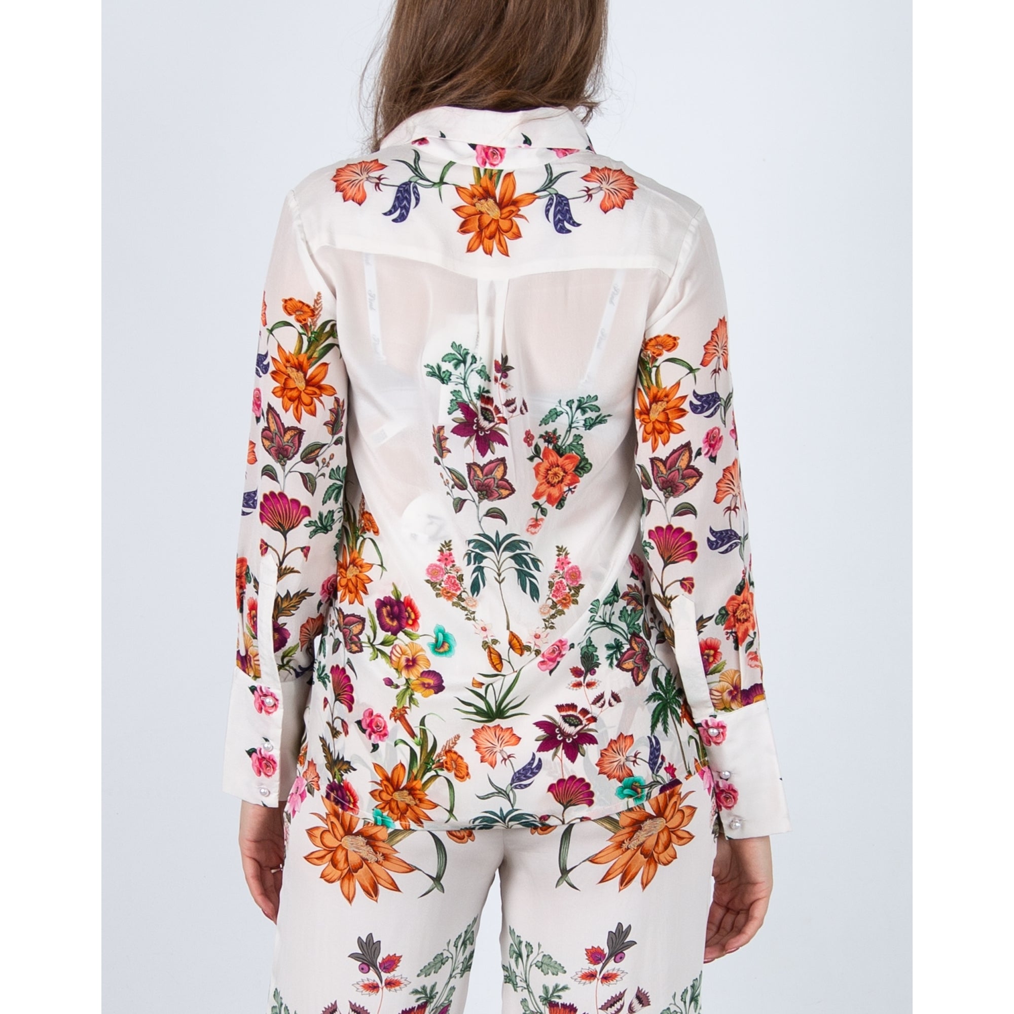 Stella Moretti Anaya Floral Silk Button Down Blouse With Shirt Collar Paradiso Floreale