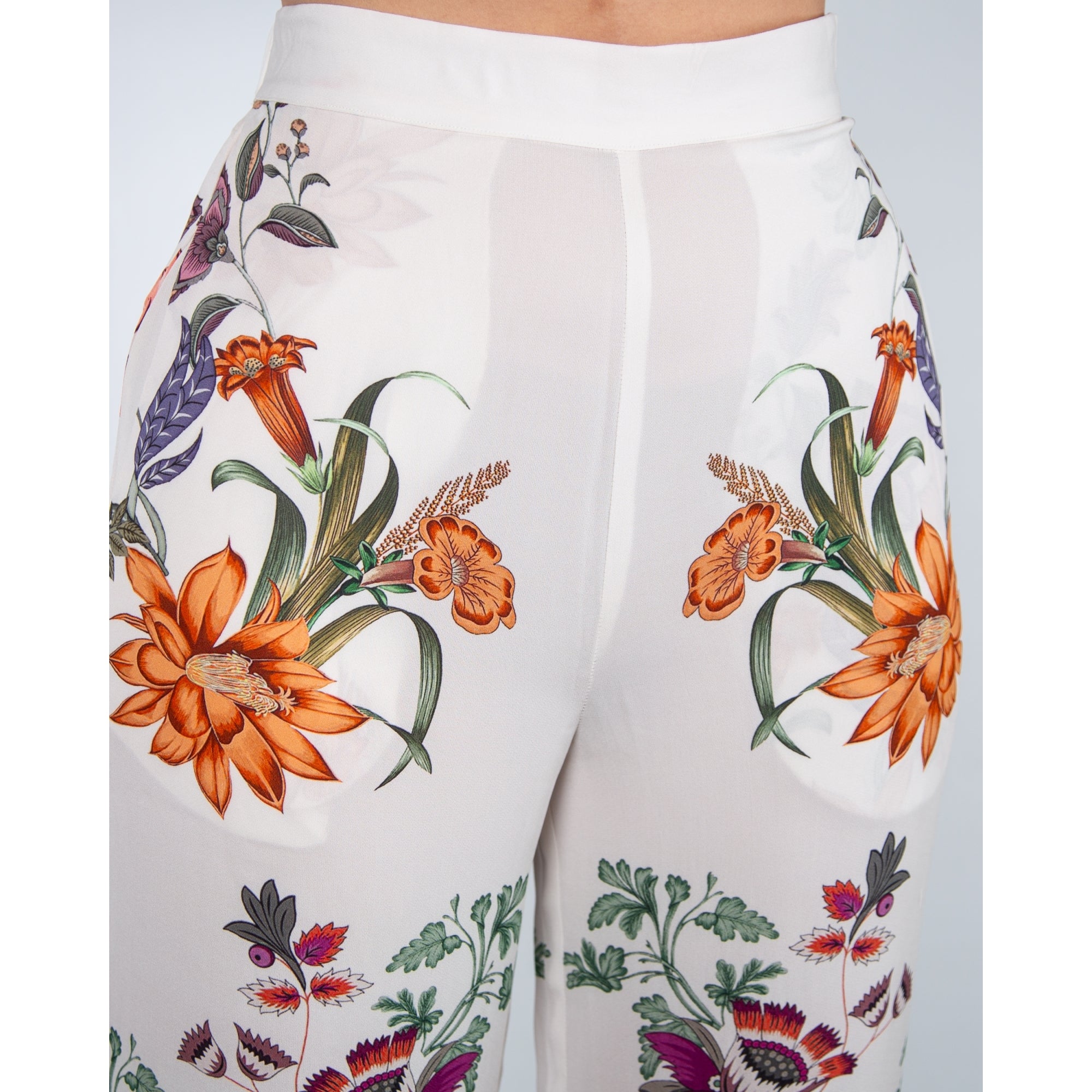 Stella Moretti Ivy Floral Palazzo Trouser With Elasticated Back Paradiso Floreale