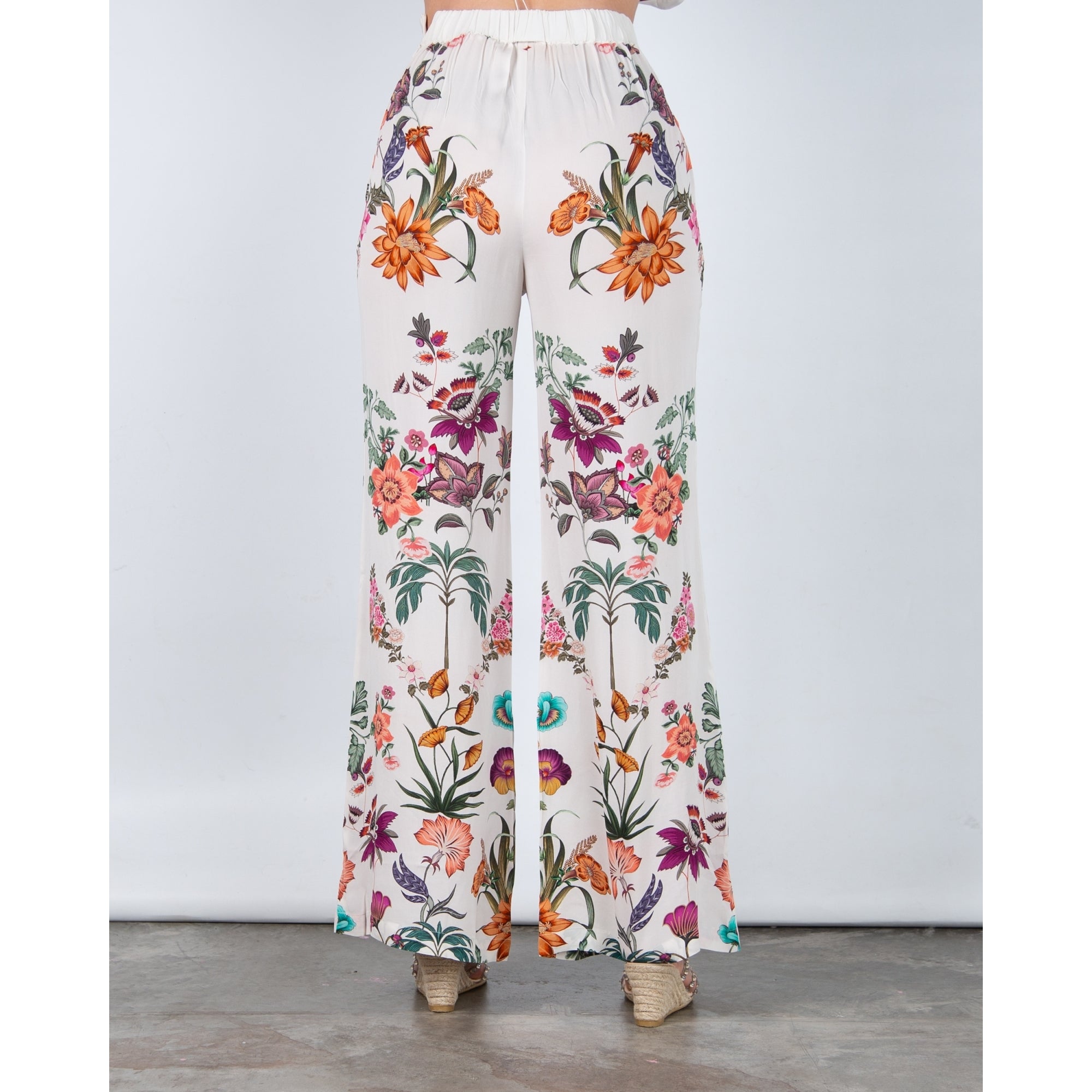 Stella Moretti Ivy Floral Palazzo Trouser With Elasticated Back Paradiso Floreale