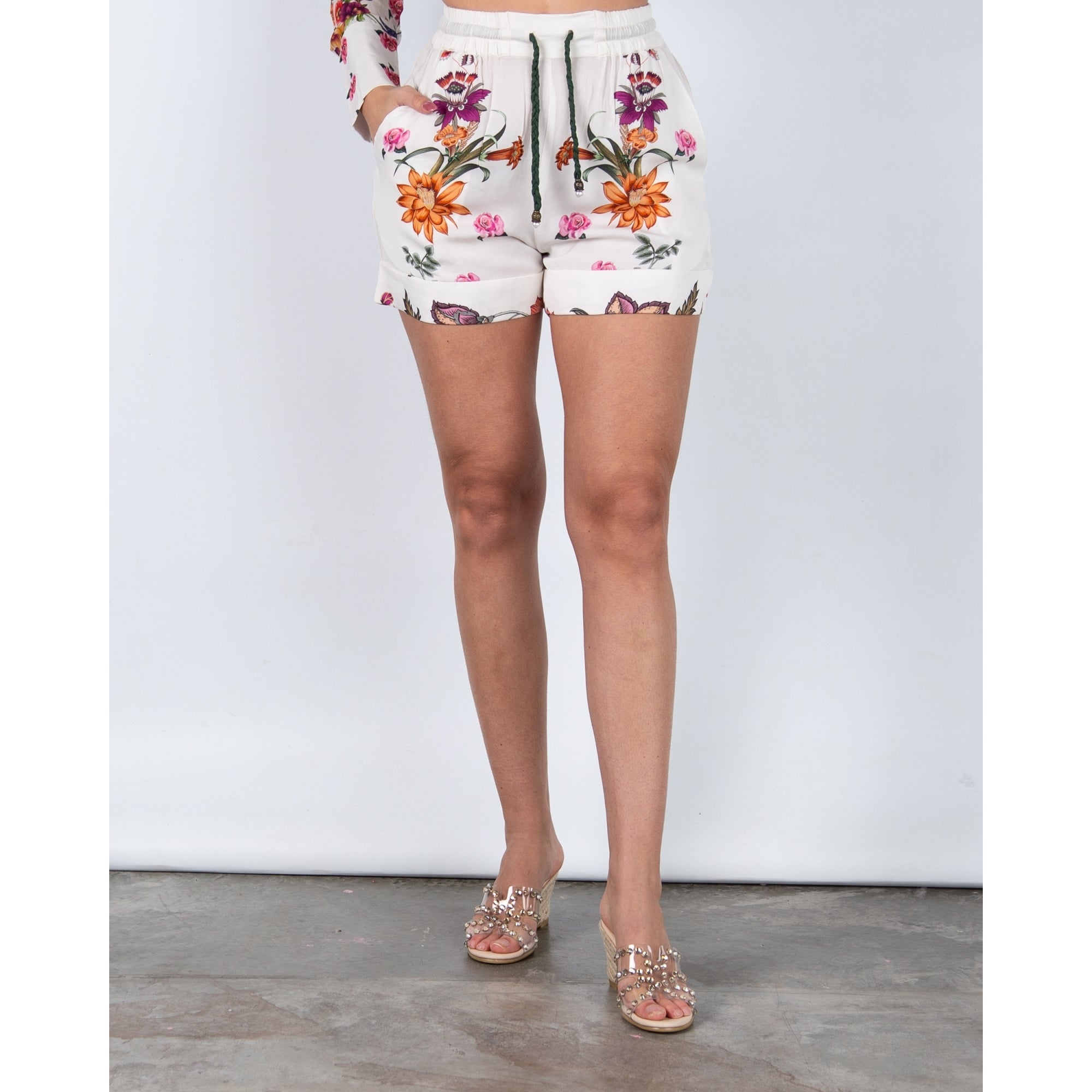 Stella Moretti Martha Floral Pull On Shorts With Turn Back Cuff Paradiso Floreale