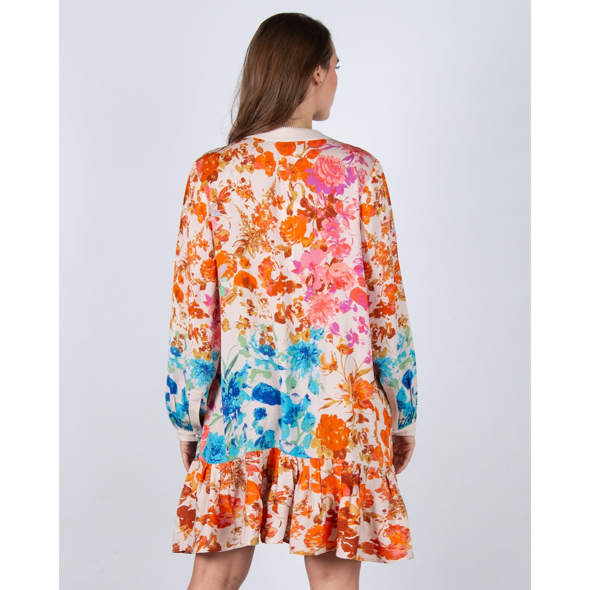 Stella Moretti Ava Floral Tiered Hem Pearl Button Dress With Lace Isola De Gardenia