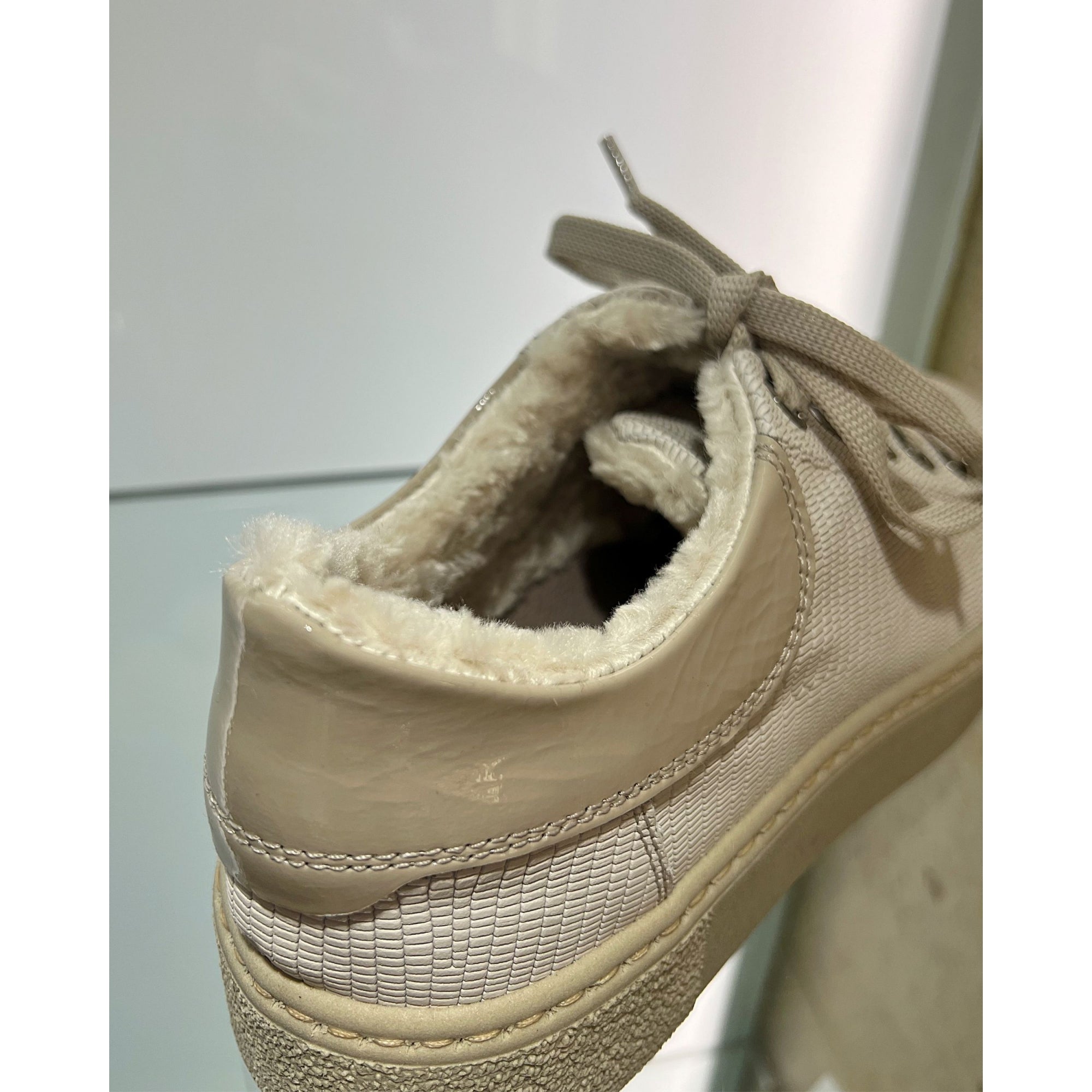 Dl Sport Faux Lizard Lace Up Trainer With Fluffy Lining Beige