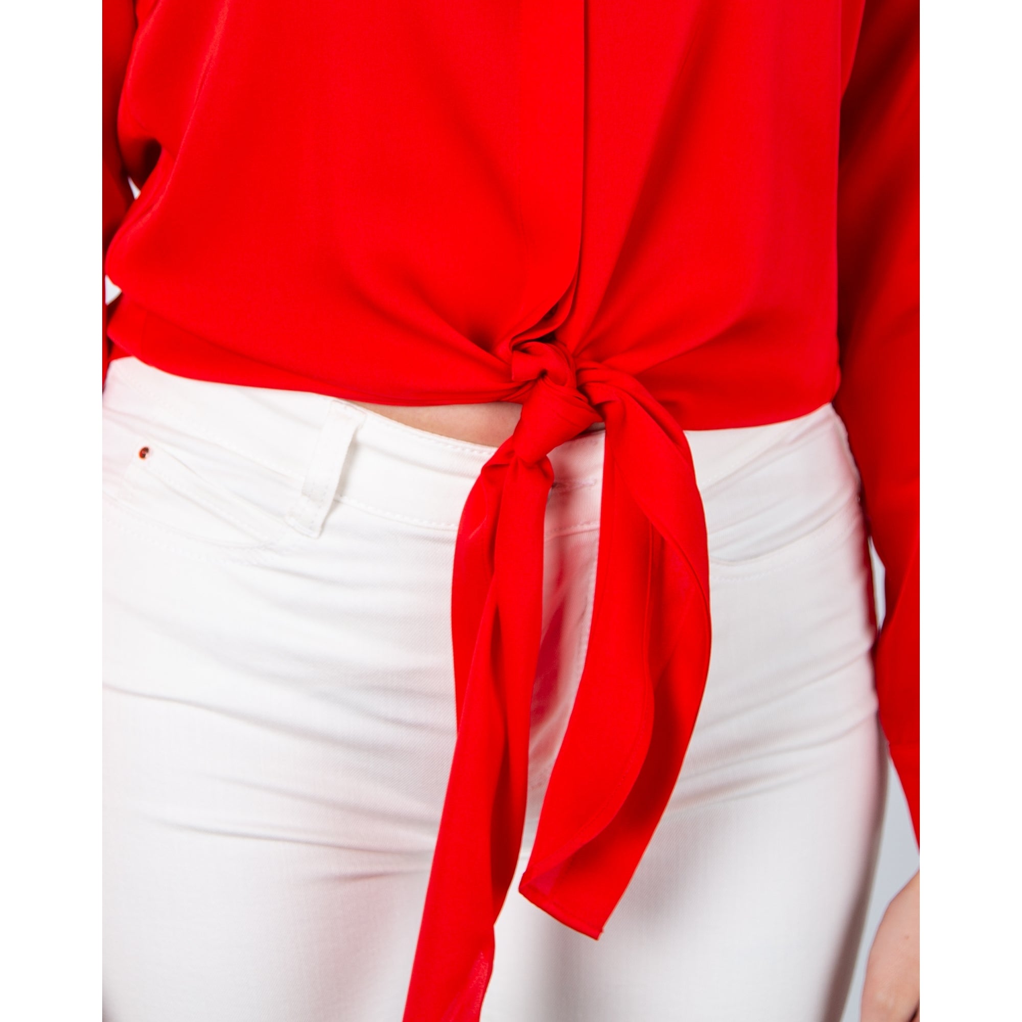 Silk95 Thai Silk Shirt Blouse With Tie Hem Scarlet