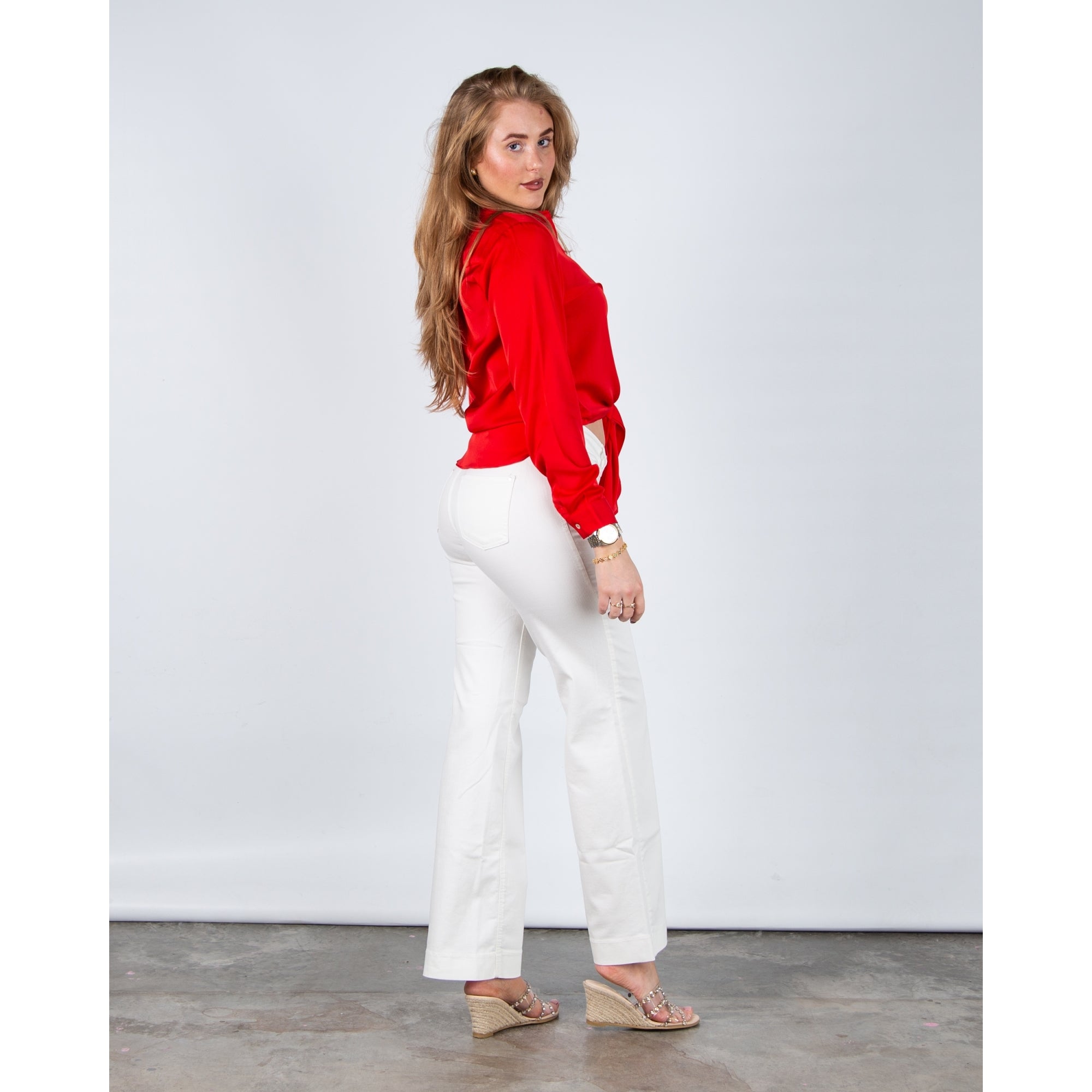 Silk95 Thai Silk Shirt Blouse With Tie Hem Scarlet