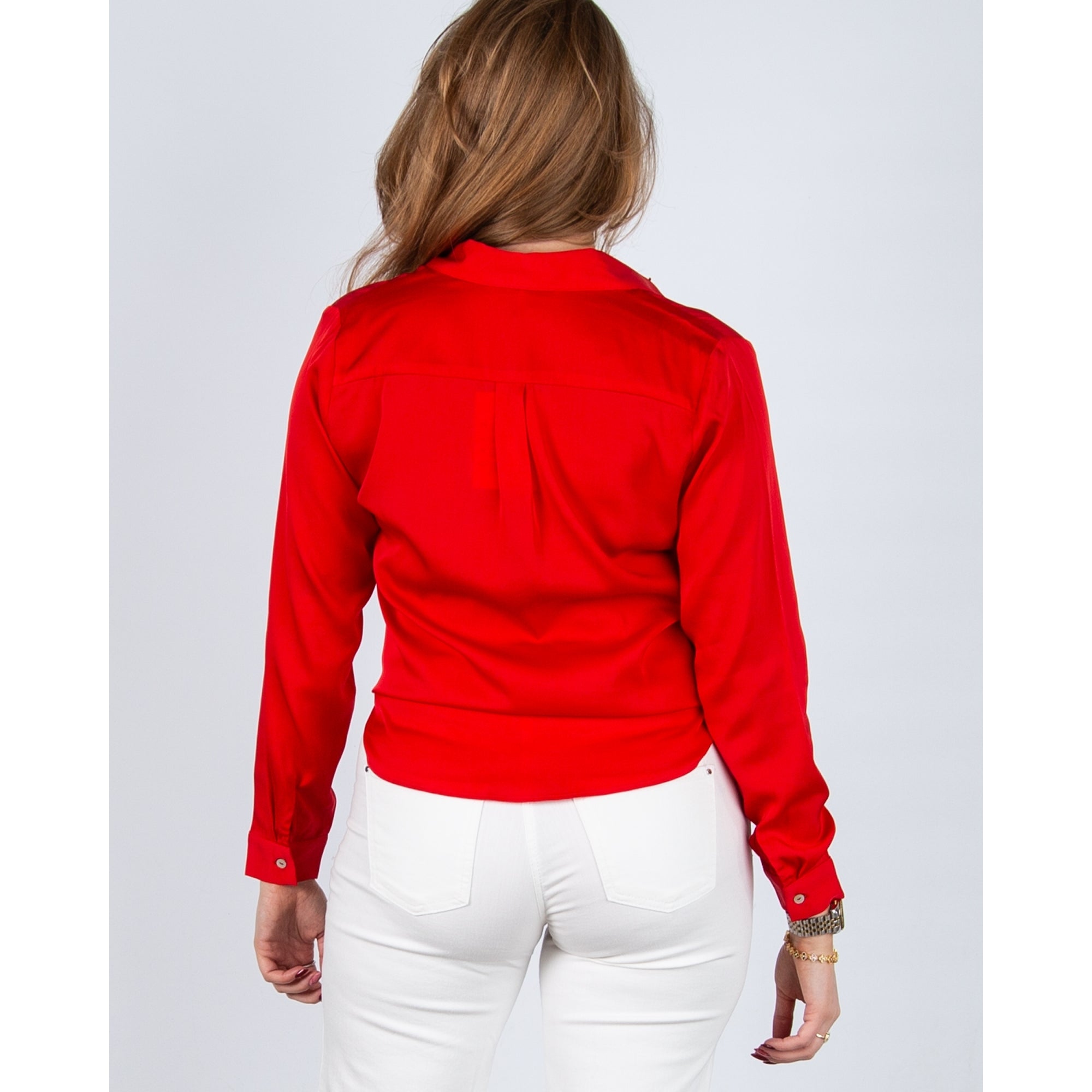 Silk95 Thai Silk Shirt Blouse With Tie Hem Scarlet