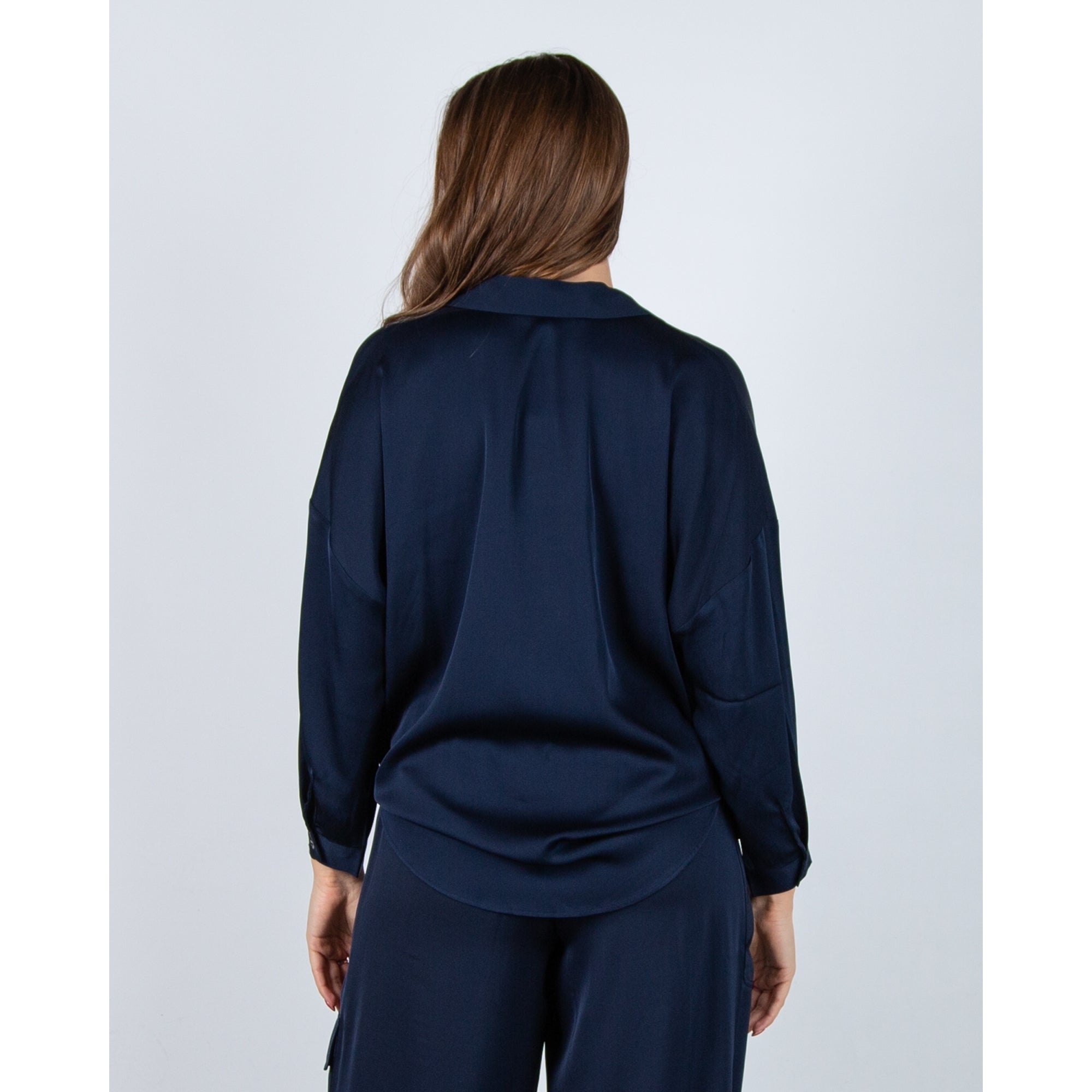 Silk95 Alaska Button Through V Neck Silk Shirt Navy