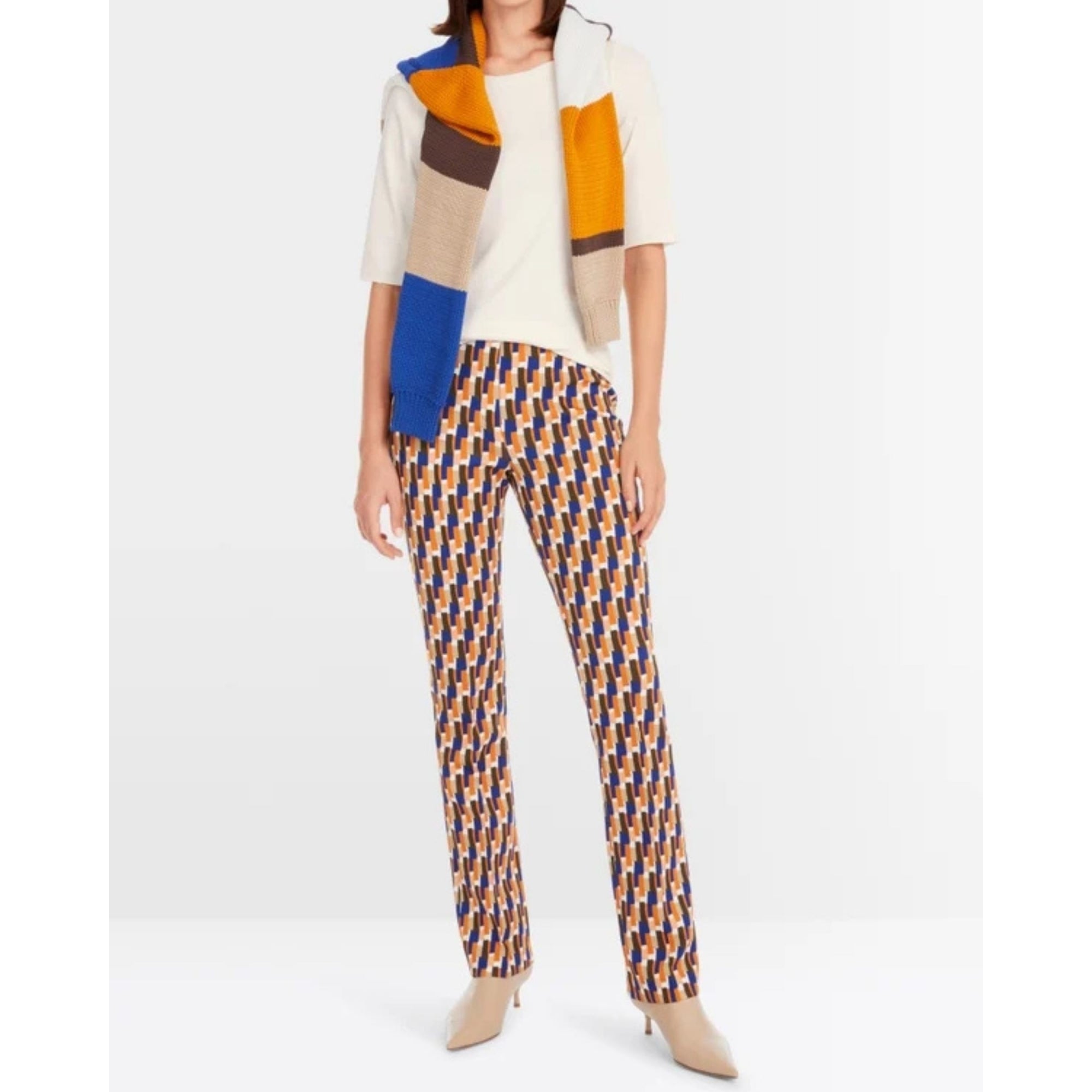 Marc Cain Round Neck T Shirt With Mid Length Sleeves Off White