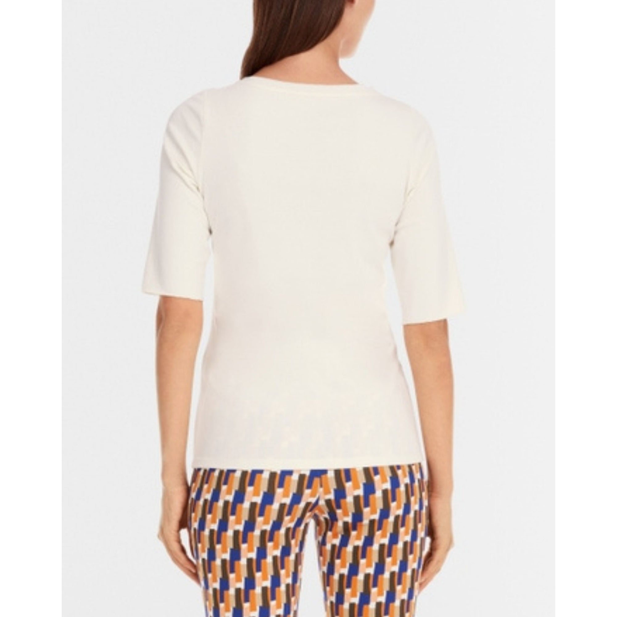 Marc Cain Round Neck T Shirt With Mid Length Sleeves Off White