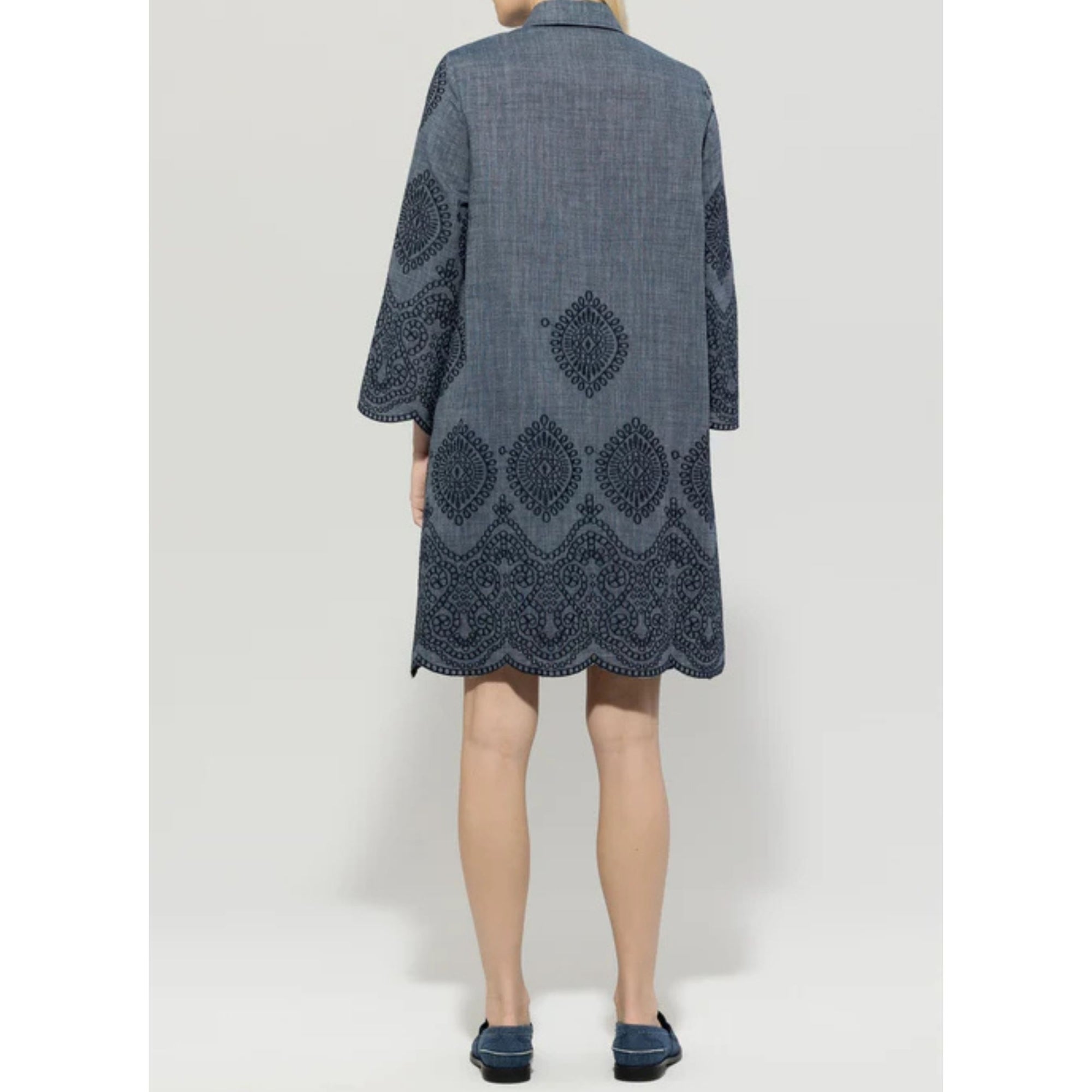 Luisa Cerano Embroidered Shirt Dress (Longer) 94cm Dark Denim