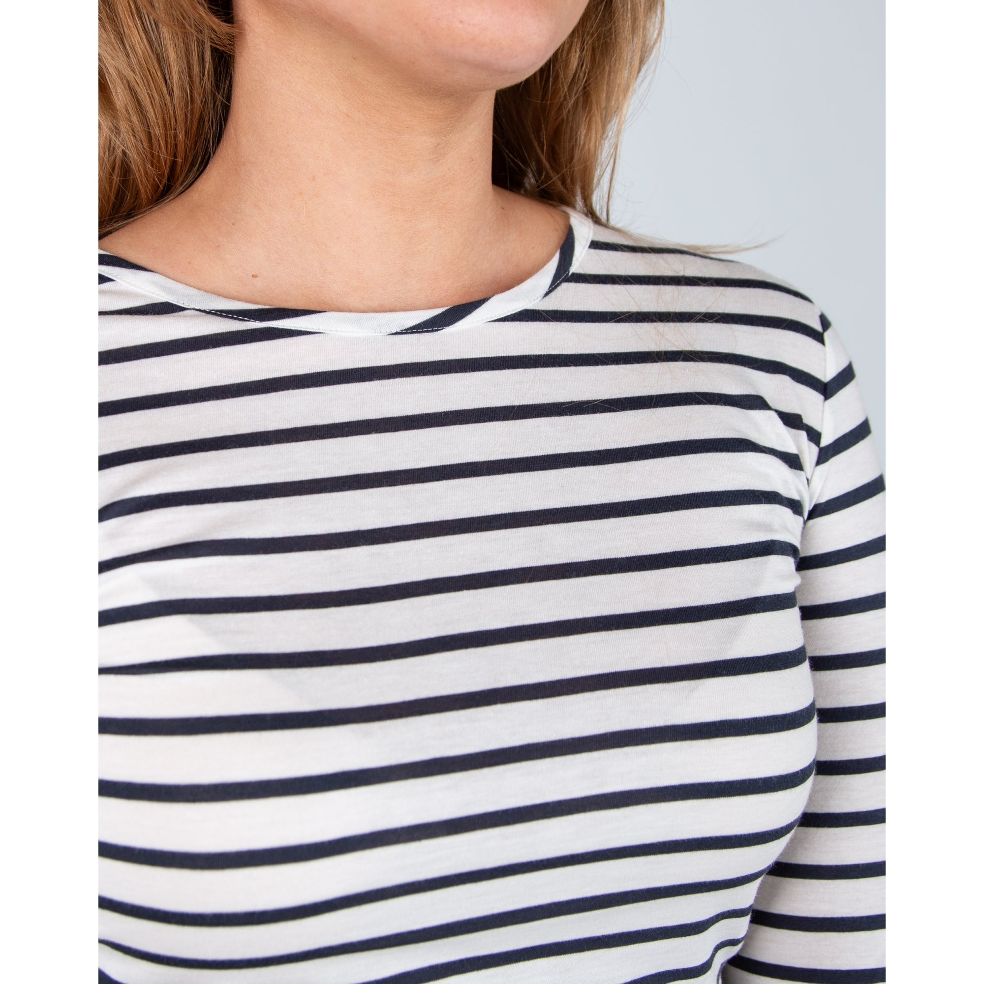 Luisa Cerano Fine Knit Crew Neck Stripe Long Sleeve T Shirt White/navy