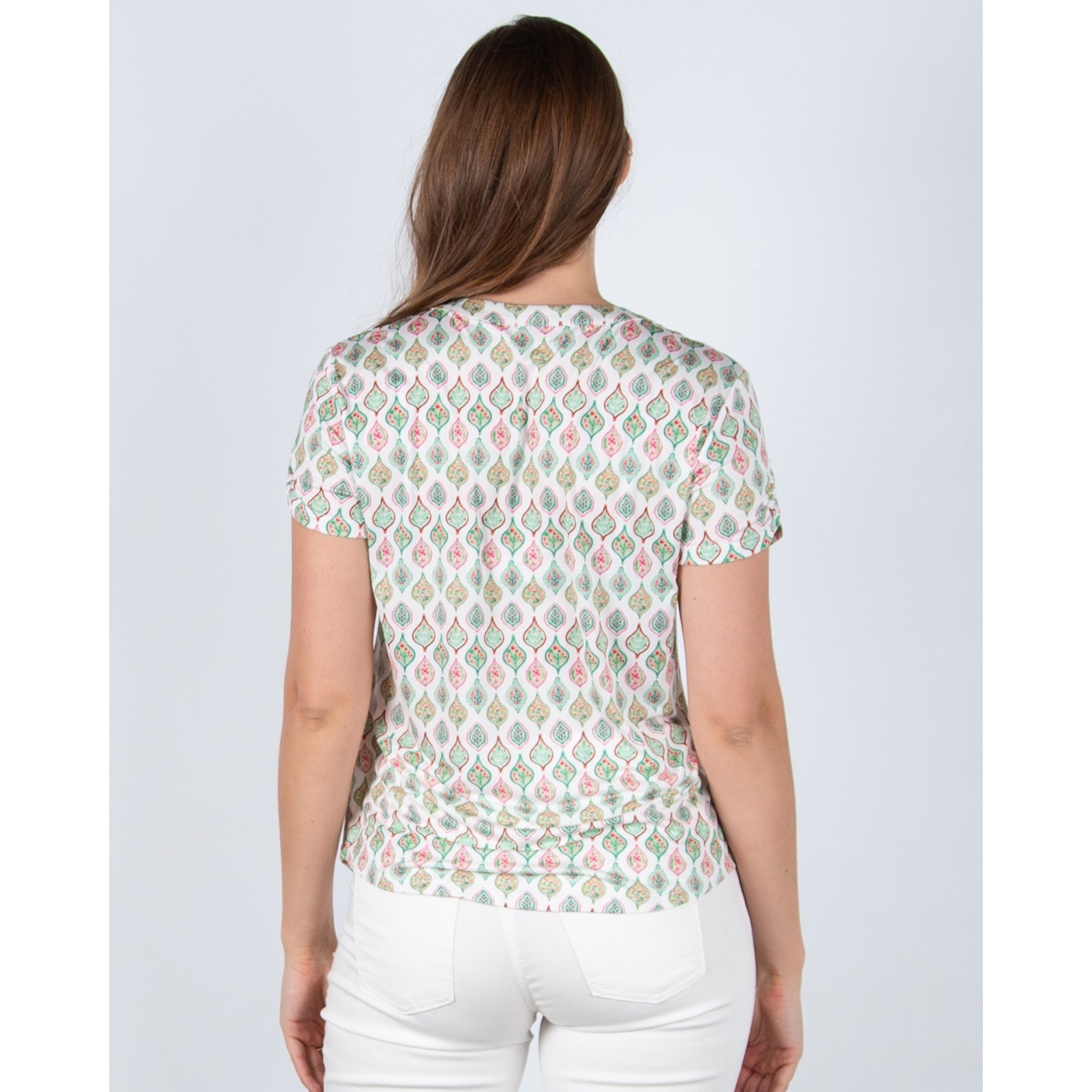 Tinta Style Leia Leaf Print Stretch Jersey Short Sleeve Top Green/white