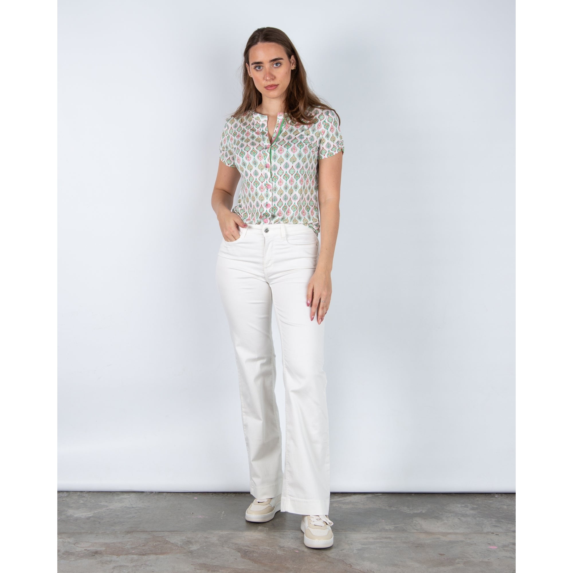 Mac Wide Leg Lightweight Cotton/Denim Blend Jean White Denim D010 34L