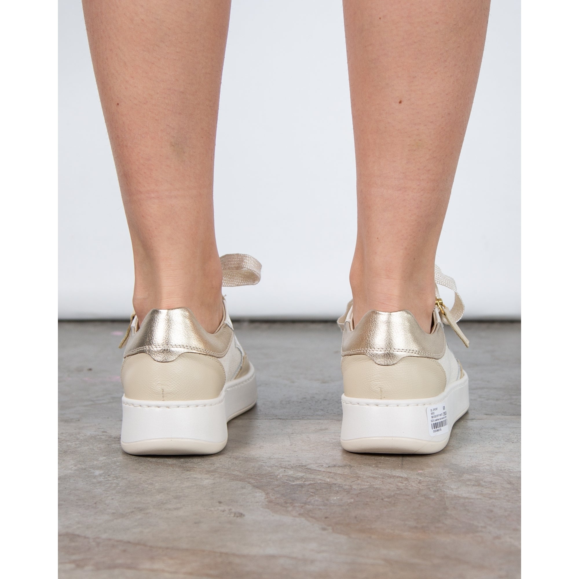 Dl Sport Leather And Woven Mix Trainers With Side Zip Beige/off White