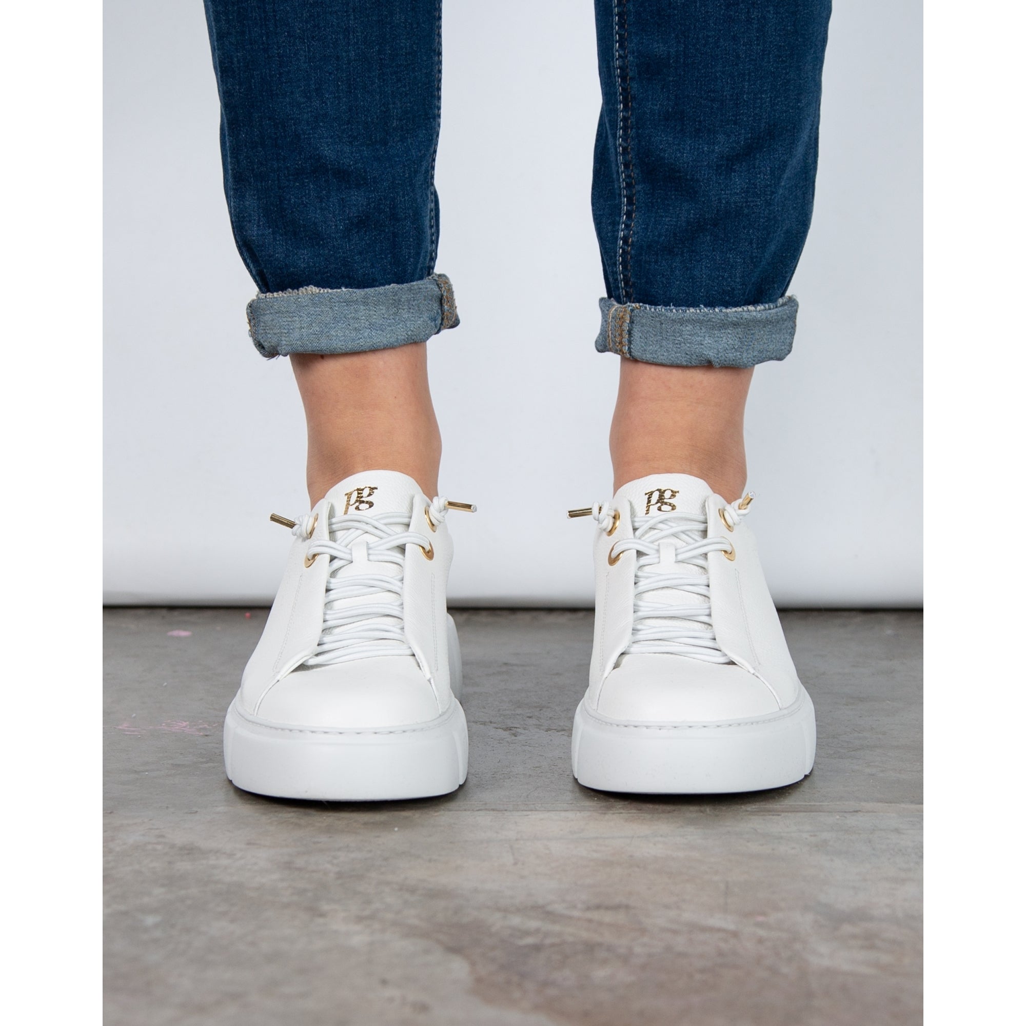 Paul Green Grained Leather Pull On Flatform Sneaker White