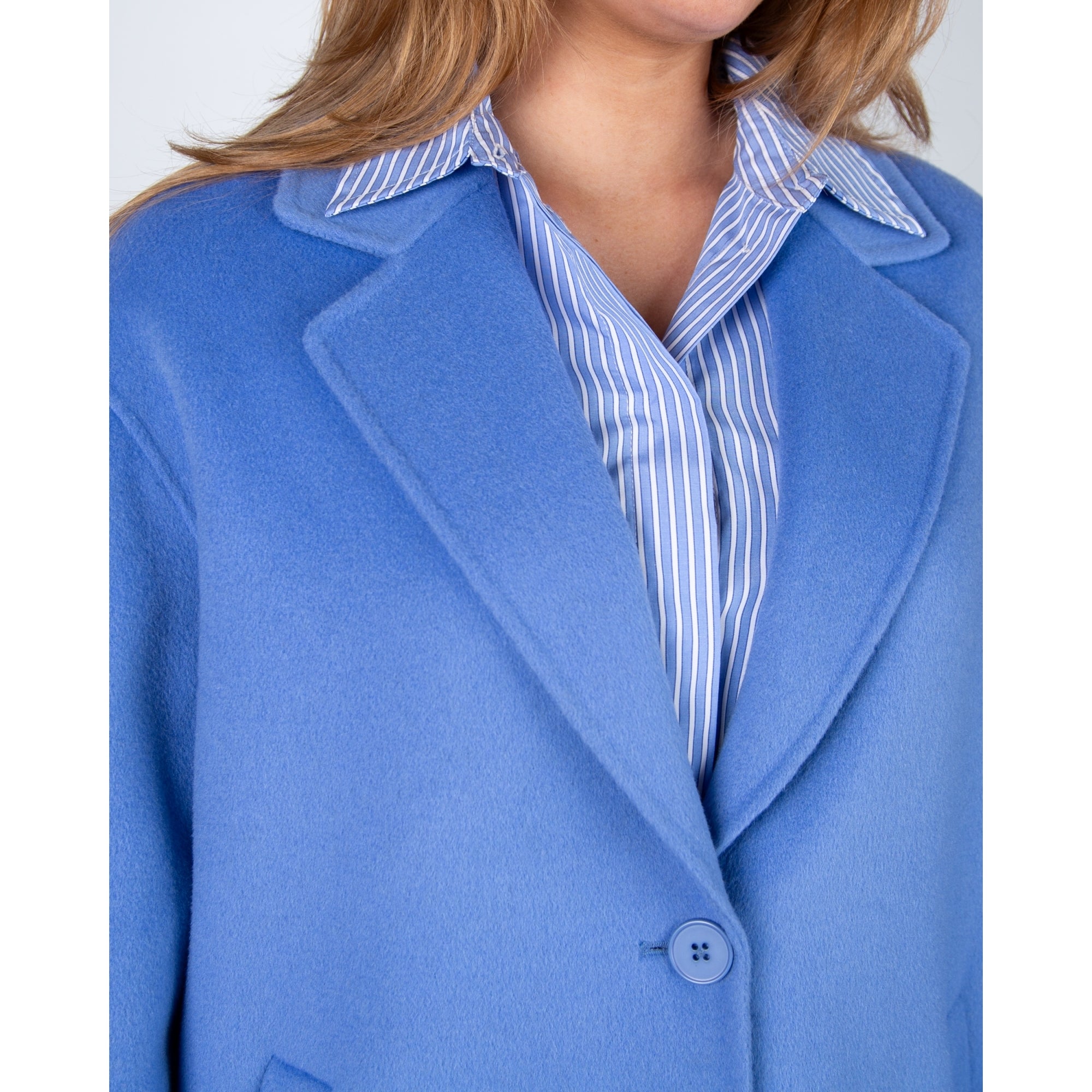Milano Italy Short Wool Coat With Raised Piping Azure