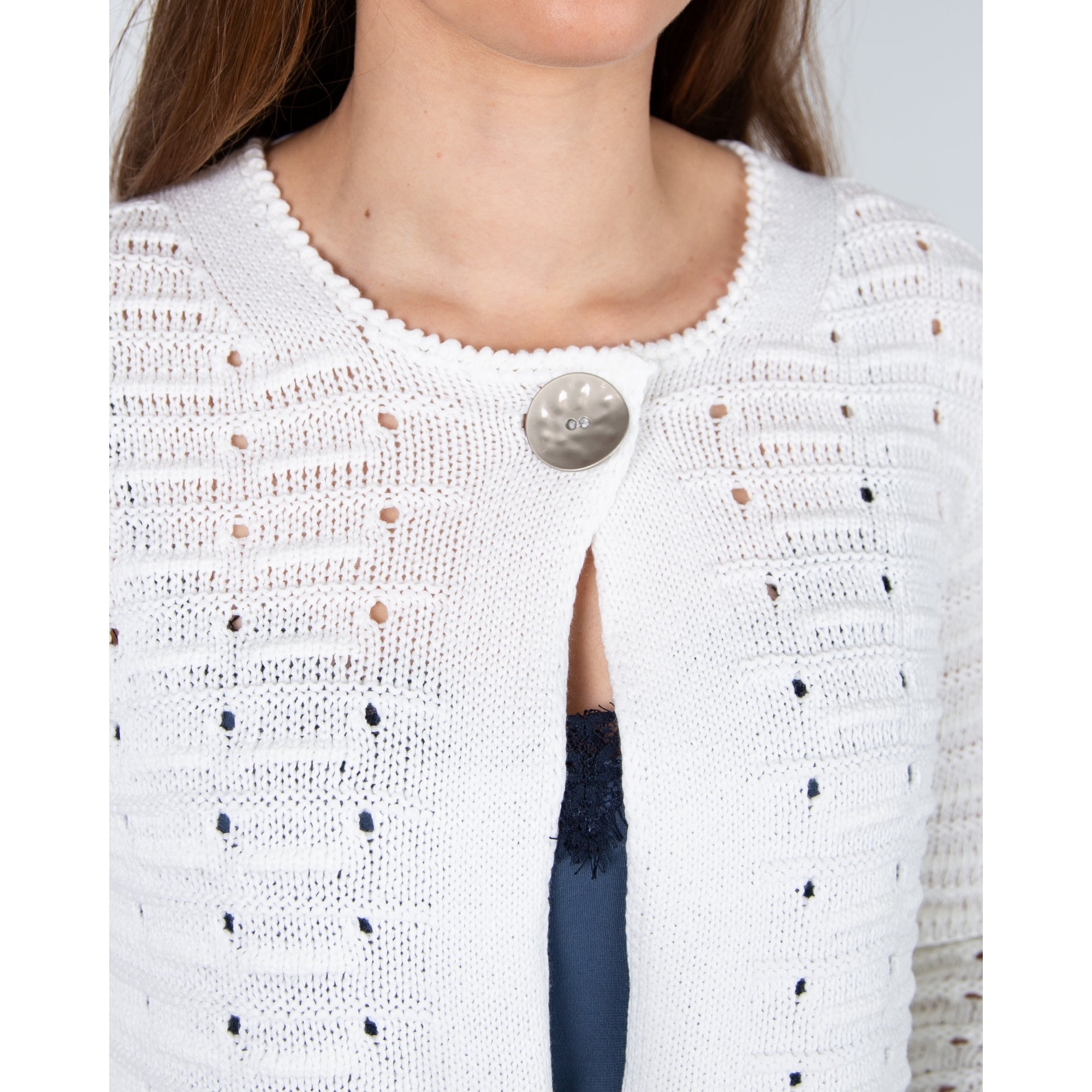 Marble Fashions One Button Knit Cardigan White 102