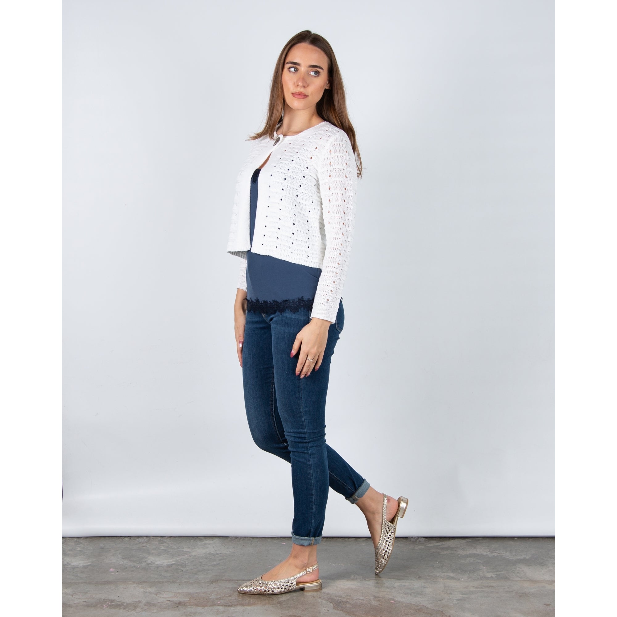 Marble Fashions One Button Knit Cardigan White 102