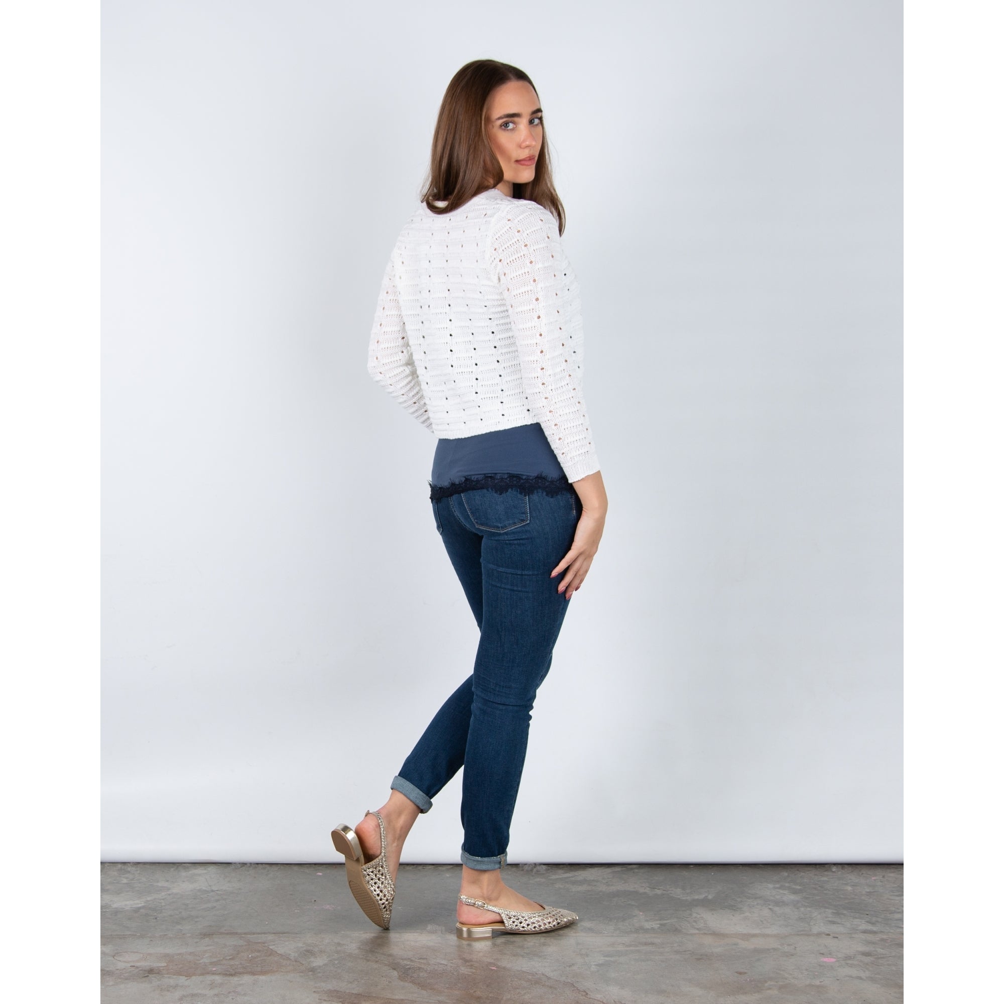 Marble Fashions One Button Knit Cardigan White 102