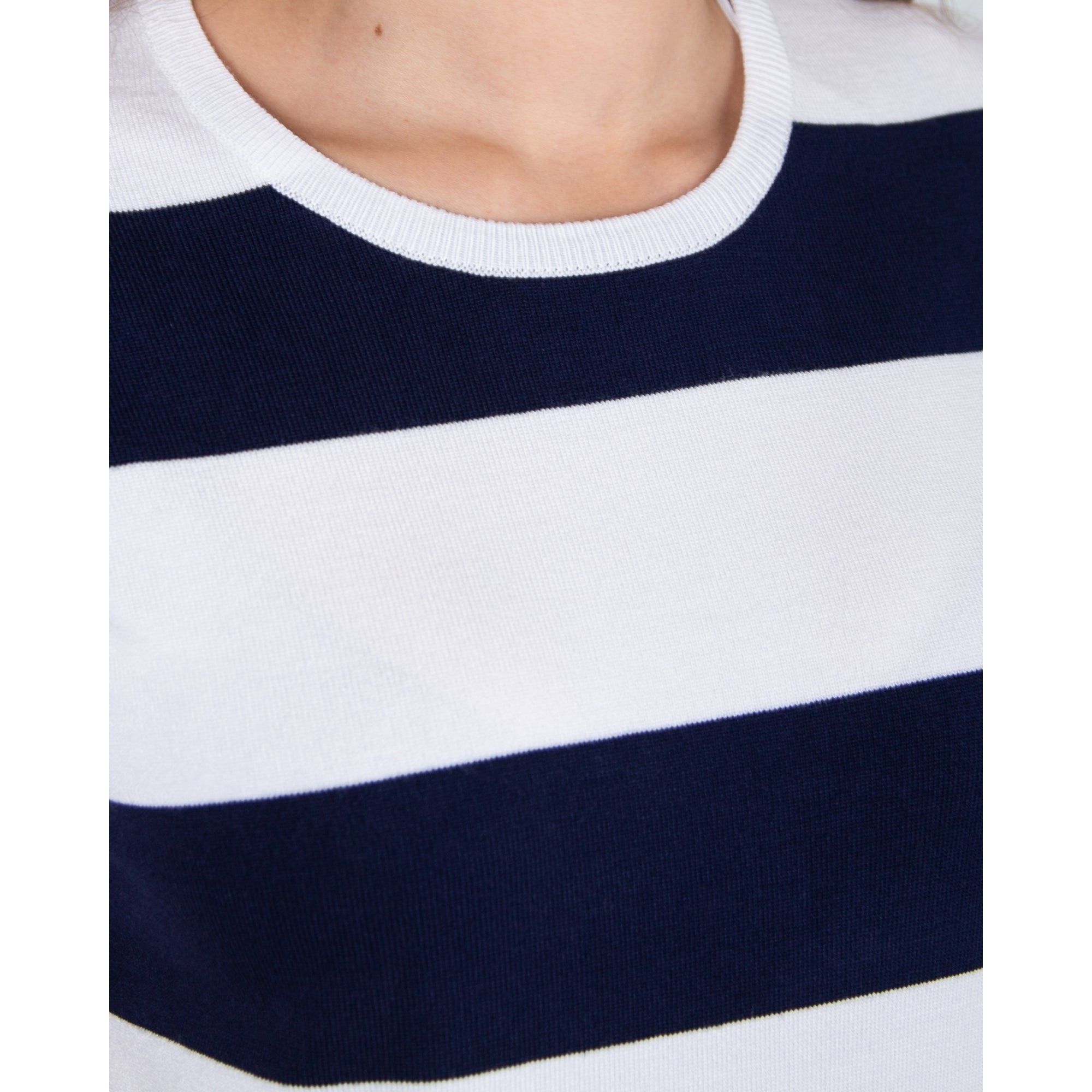 Marble Fashions Round Neck Wide Stripe Short Sleeve Jumper Navy/Grey/White 103